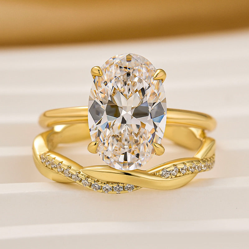2PC Wedding Ring Set 4.0Ct Solitaire Oval Cut Hidden Halo Engagement Ring With Twist Wedding Band