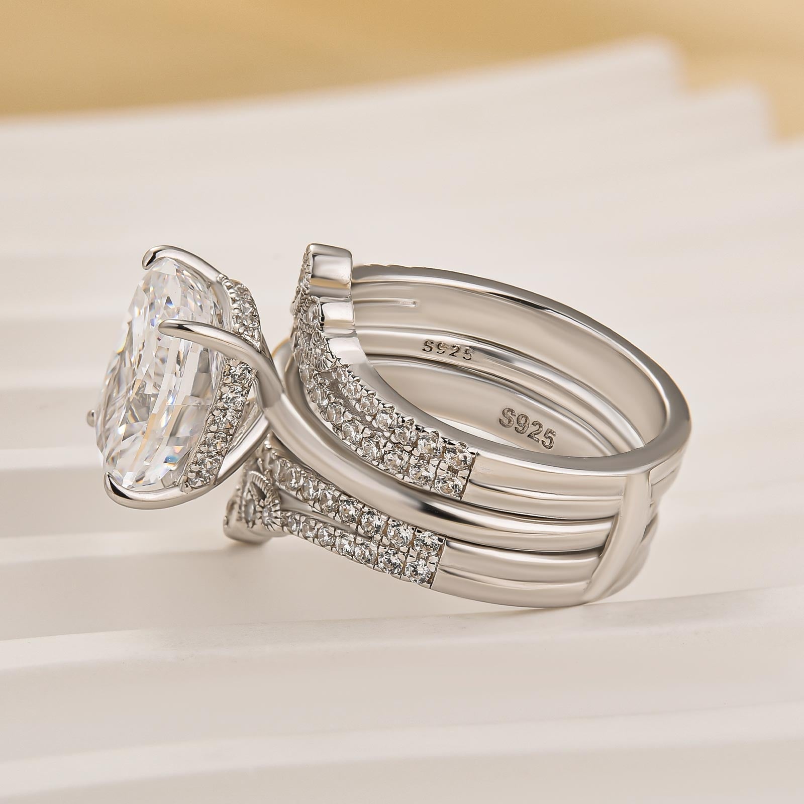 4.5Ct Cushion Cut Insert Wedding Ring Set With Vintage Engagement Ring Enhancer