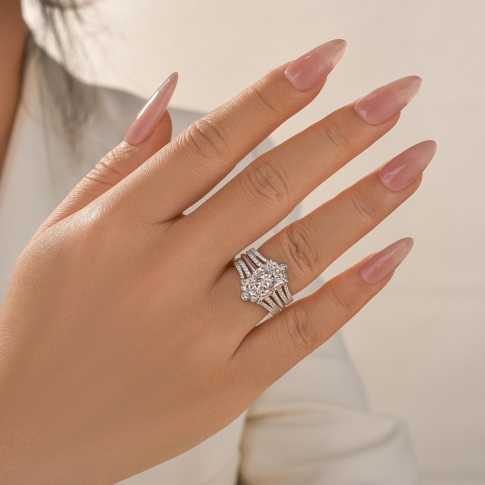 4.5Ct Cushion Cut Insert Wedding Ring Set With Vintage Engagement Ring Enhancer