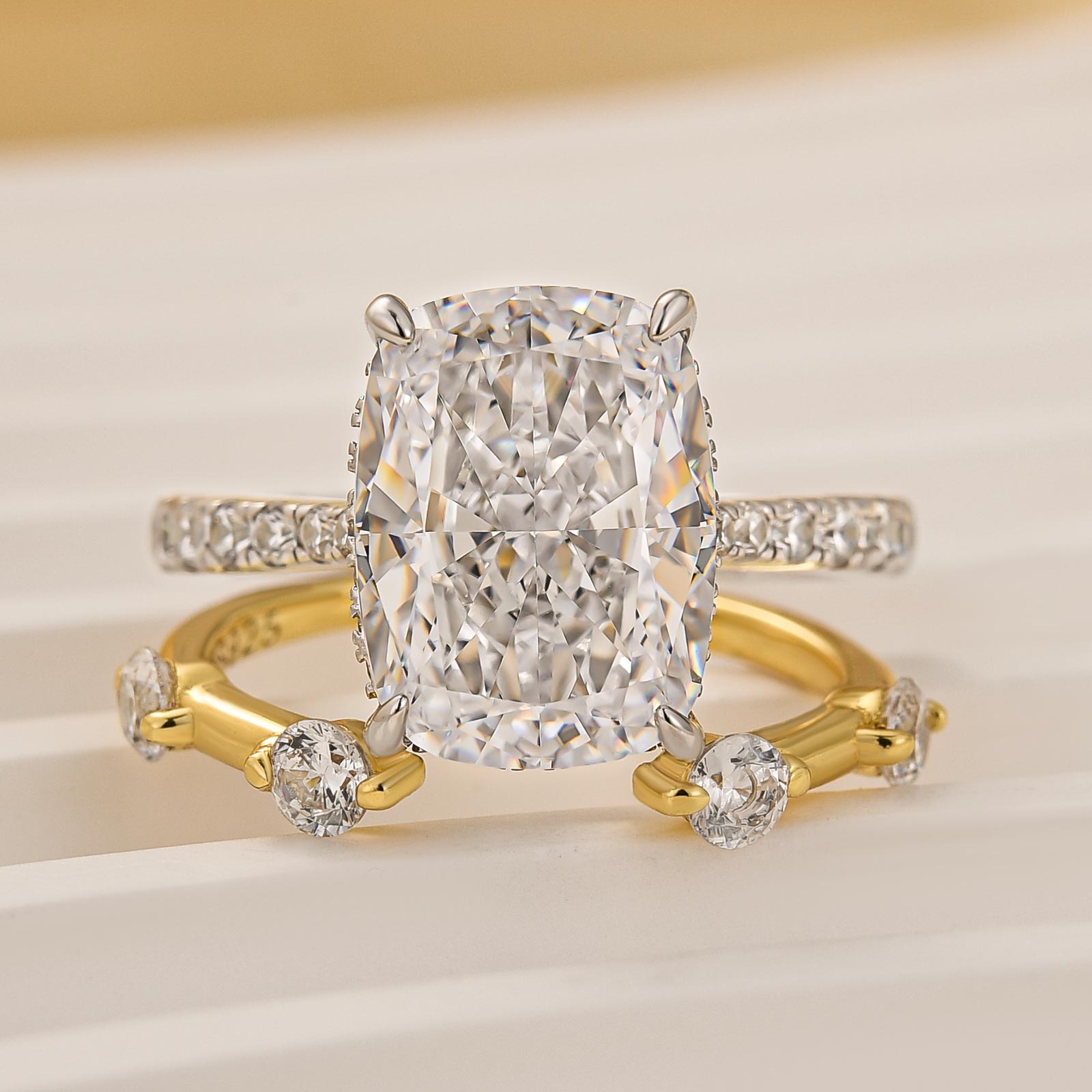 2PC 5.5 Carat Wedding Ring Set Cushion Cut Engagement Ring With Open Wedding Band