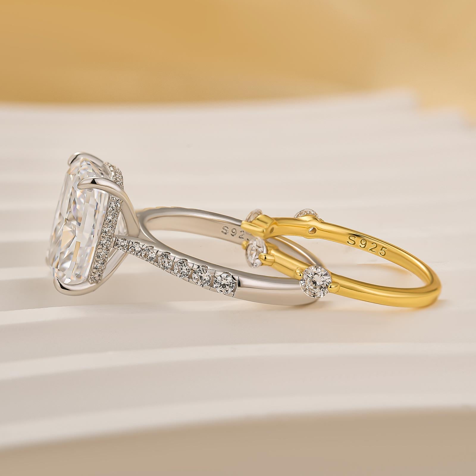 2PC 5.5 Carat Wedding Ring Set Cushion Cut Engagement Ring With Open Wedding Band