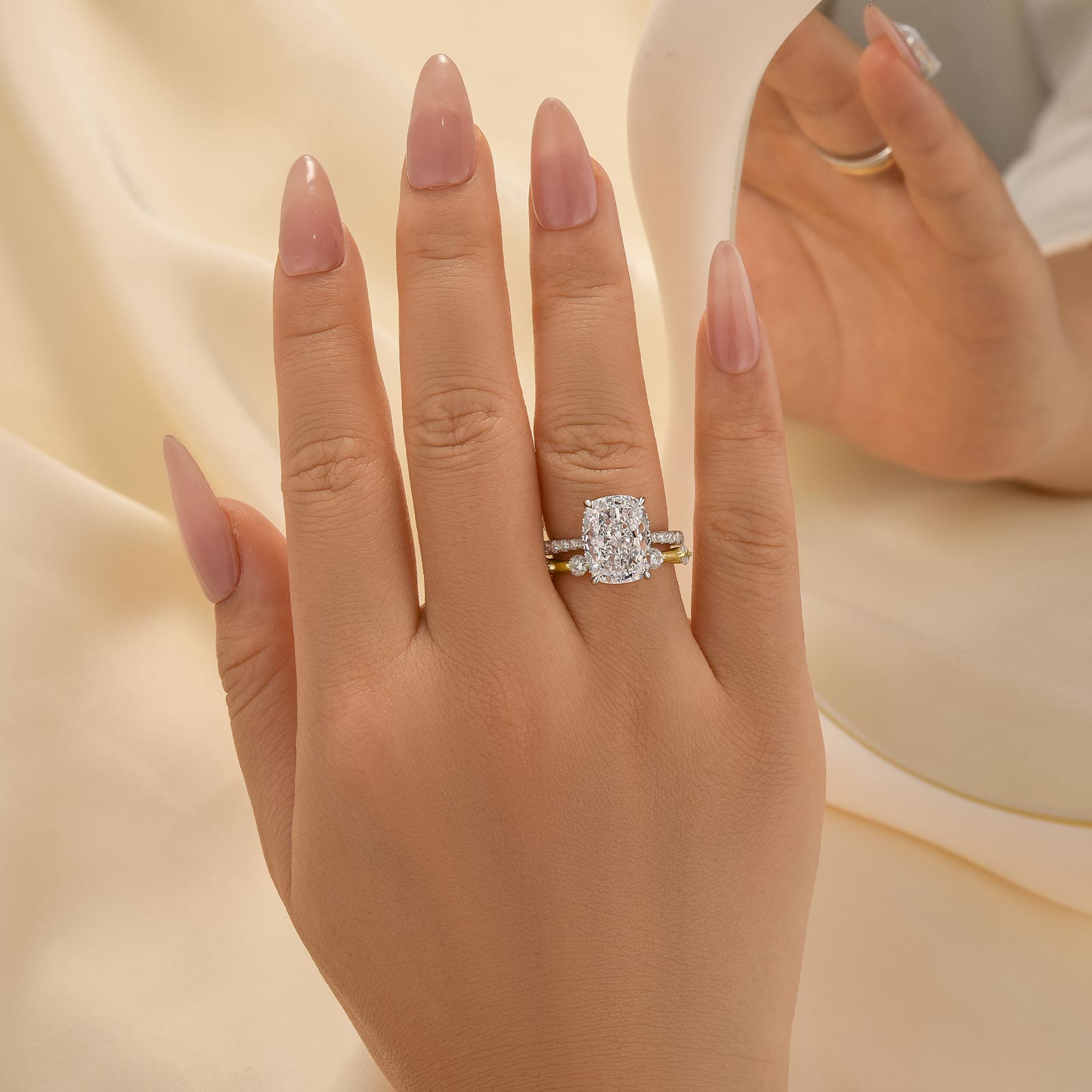 2PC 5.5 Carat Wedding Ring Set Cushion Cut Engagement Ring With Open Wedding Band