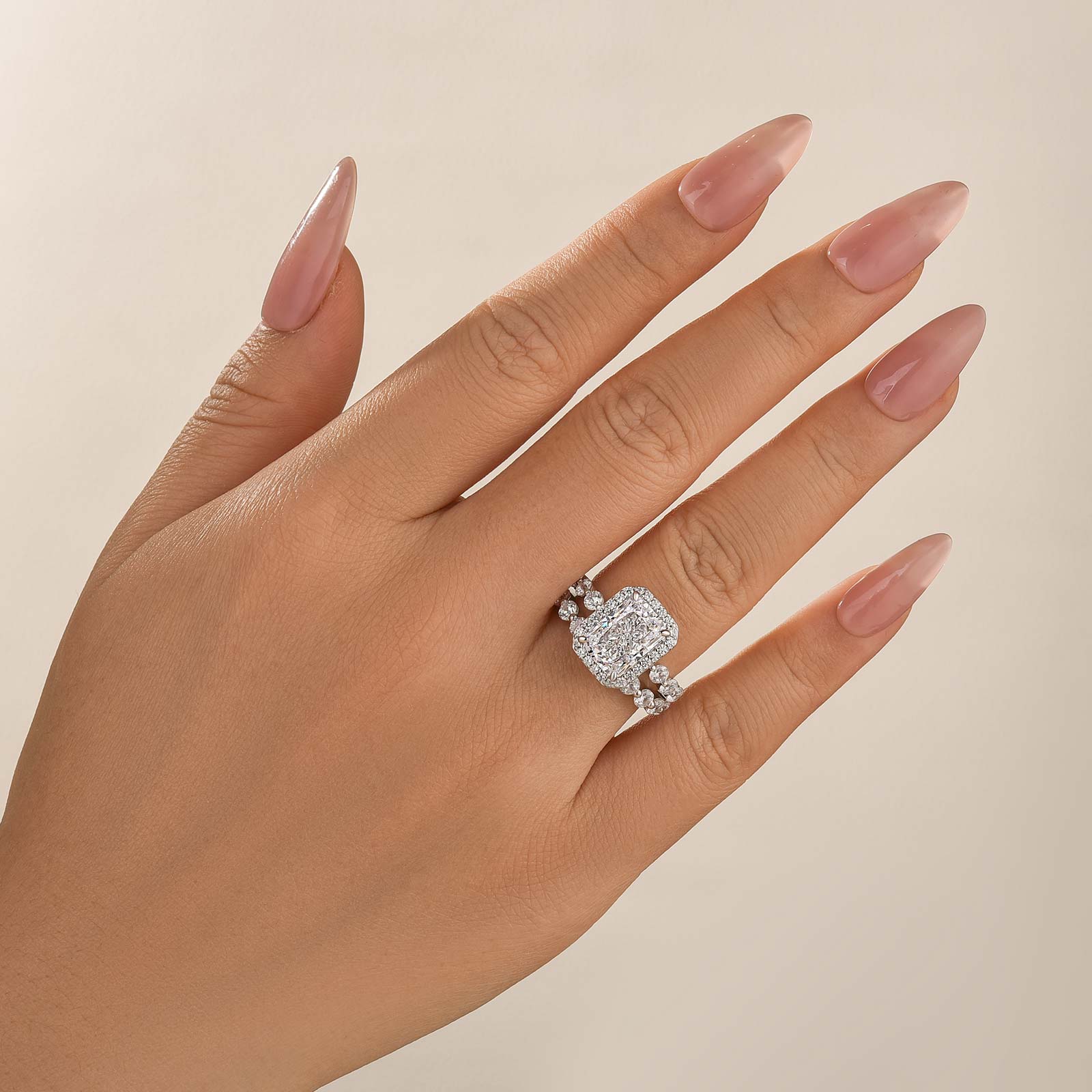 2PC Wedding Ring Set Elegant 3.5Ct Radiant Cut Simulated Diamond Promise Ring With Round Cut Wedding Band