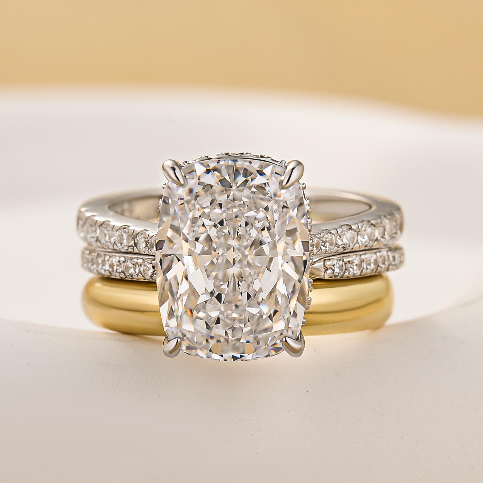 3PC 5.5 Carat Wedding Ring Set Cushion Cut Engagement Ring With Open Classic Wedding Band