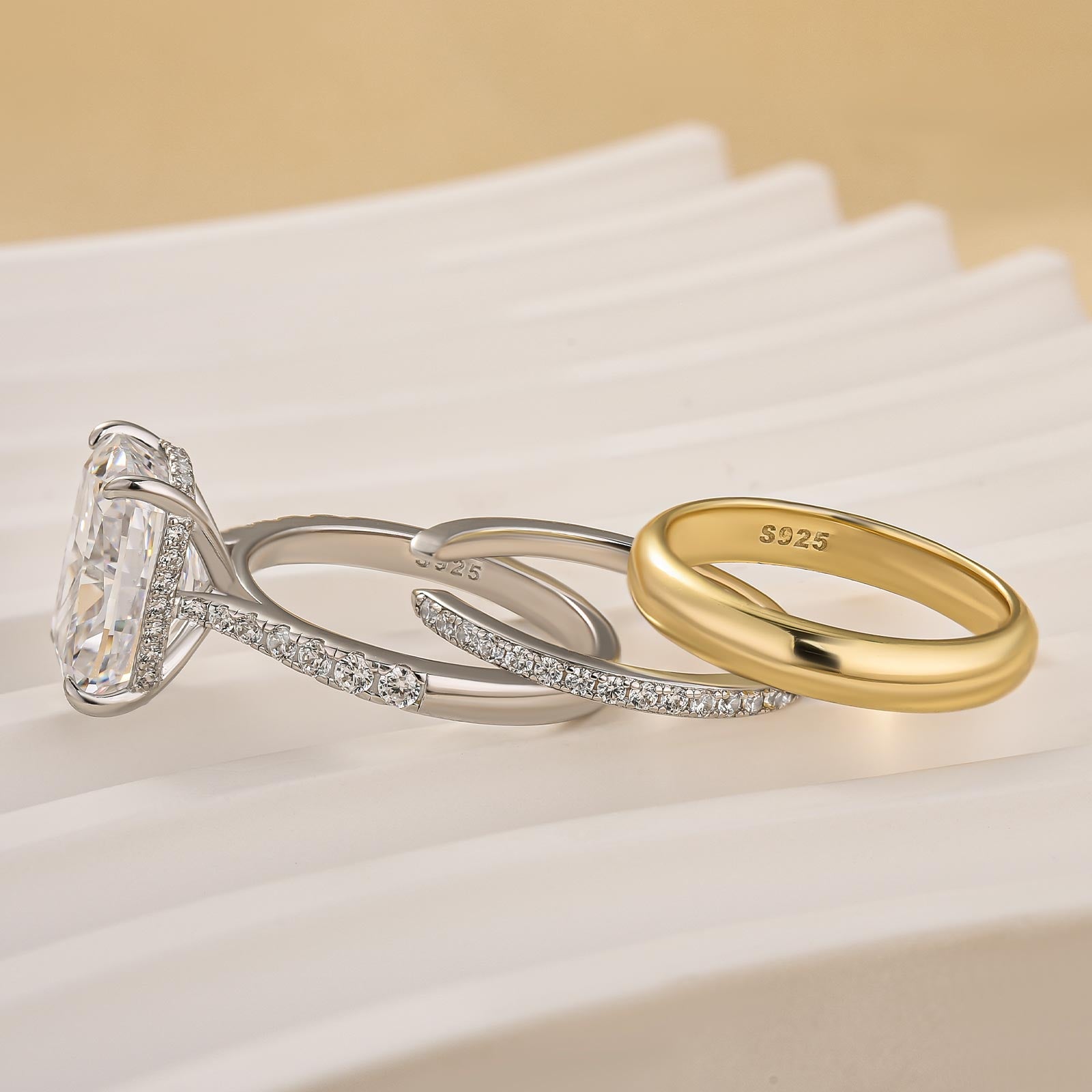 3PC 5.5 Carat Wedding Ring Set Cushion Cut Engagement Ring With Open Classic Wedding Band