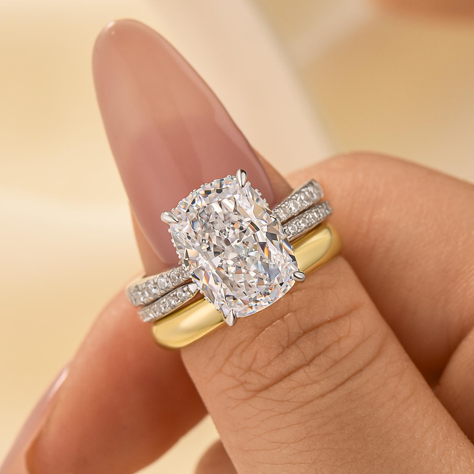 3PC 5.5 Carat Wedding Ring Set Cushion Cut Engagement Ring With Open Classic Wedding Band