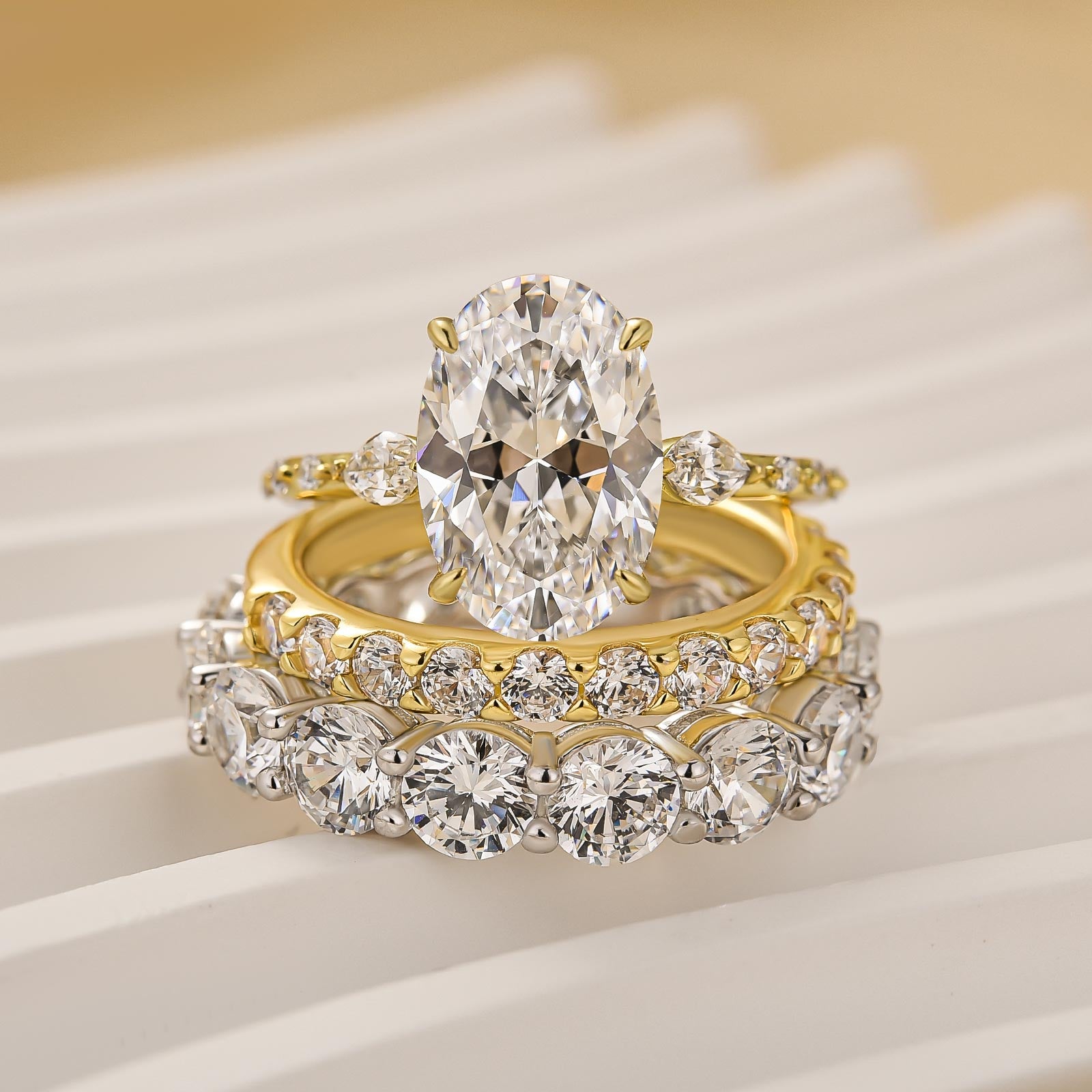 3PC Wedding Ring Set 4.0Ct Oval Cut Engagement Ring With Classic Wedding Band