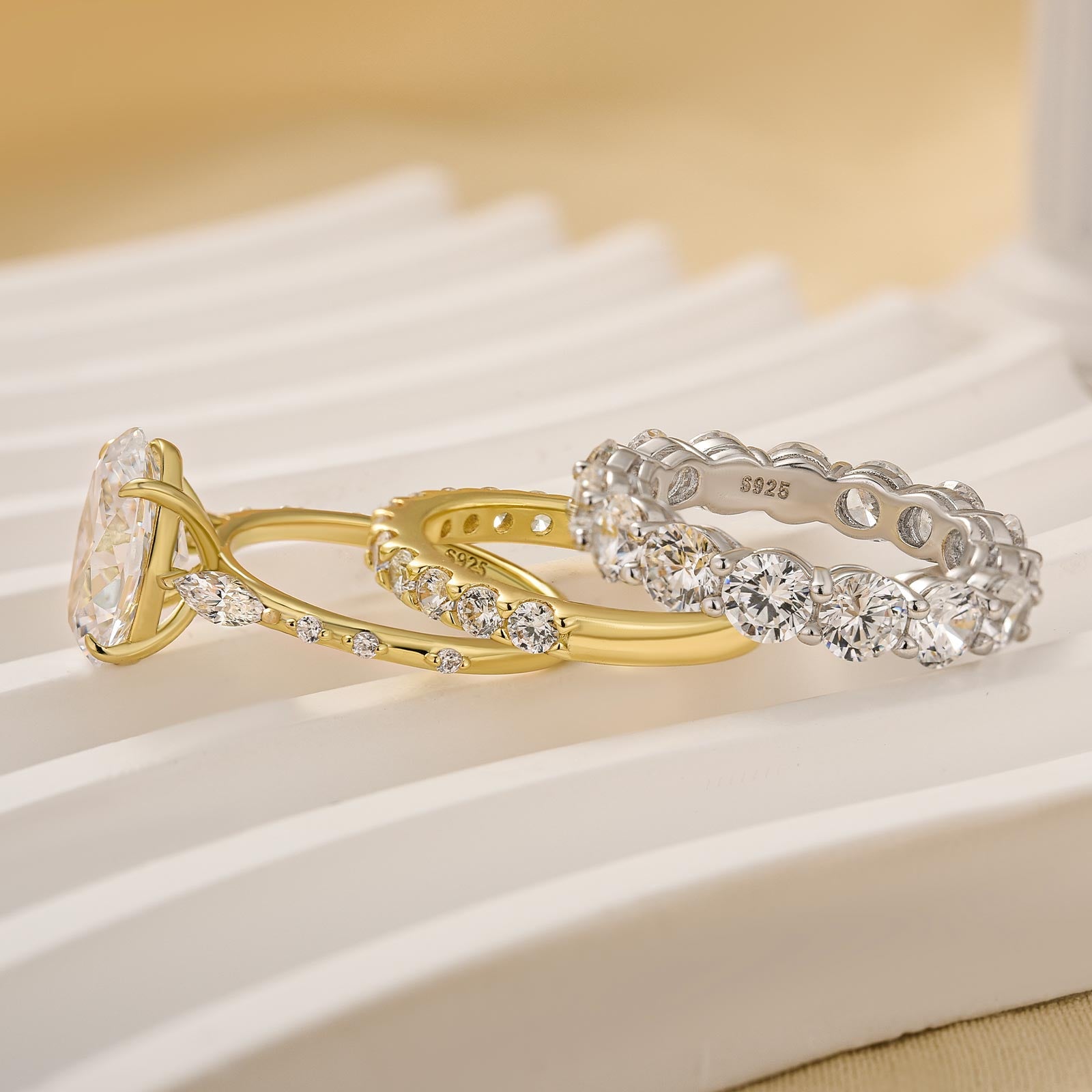 3PC Wedding Ring Set 4.0Ct Oval Cut Engagement Ring With Classic Wedding Band