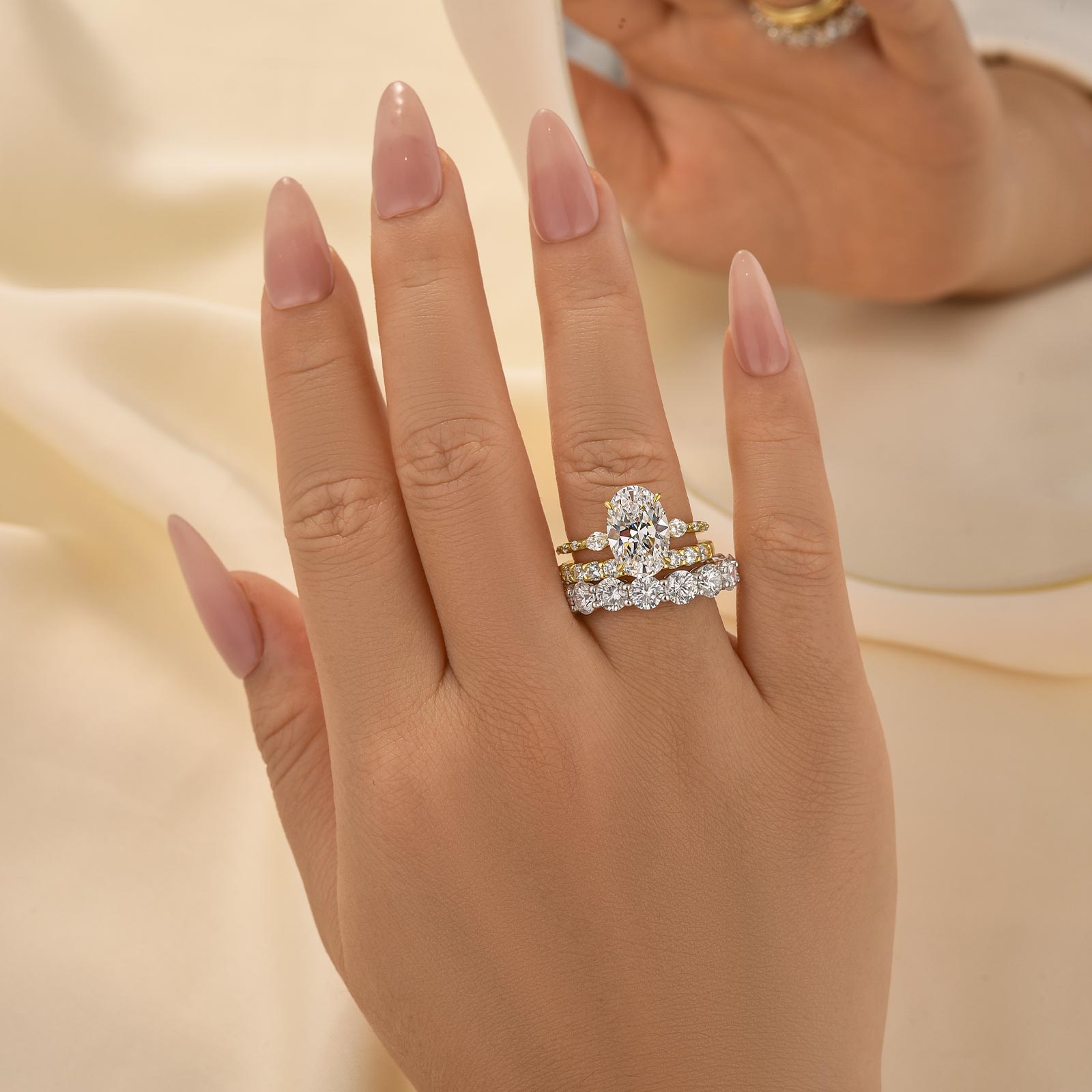 3PC Wedding Ring Set 4.0Ct Oval Cut Engagement Ring With Classic Wedding Band