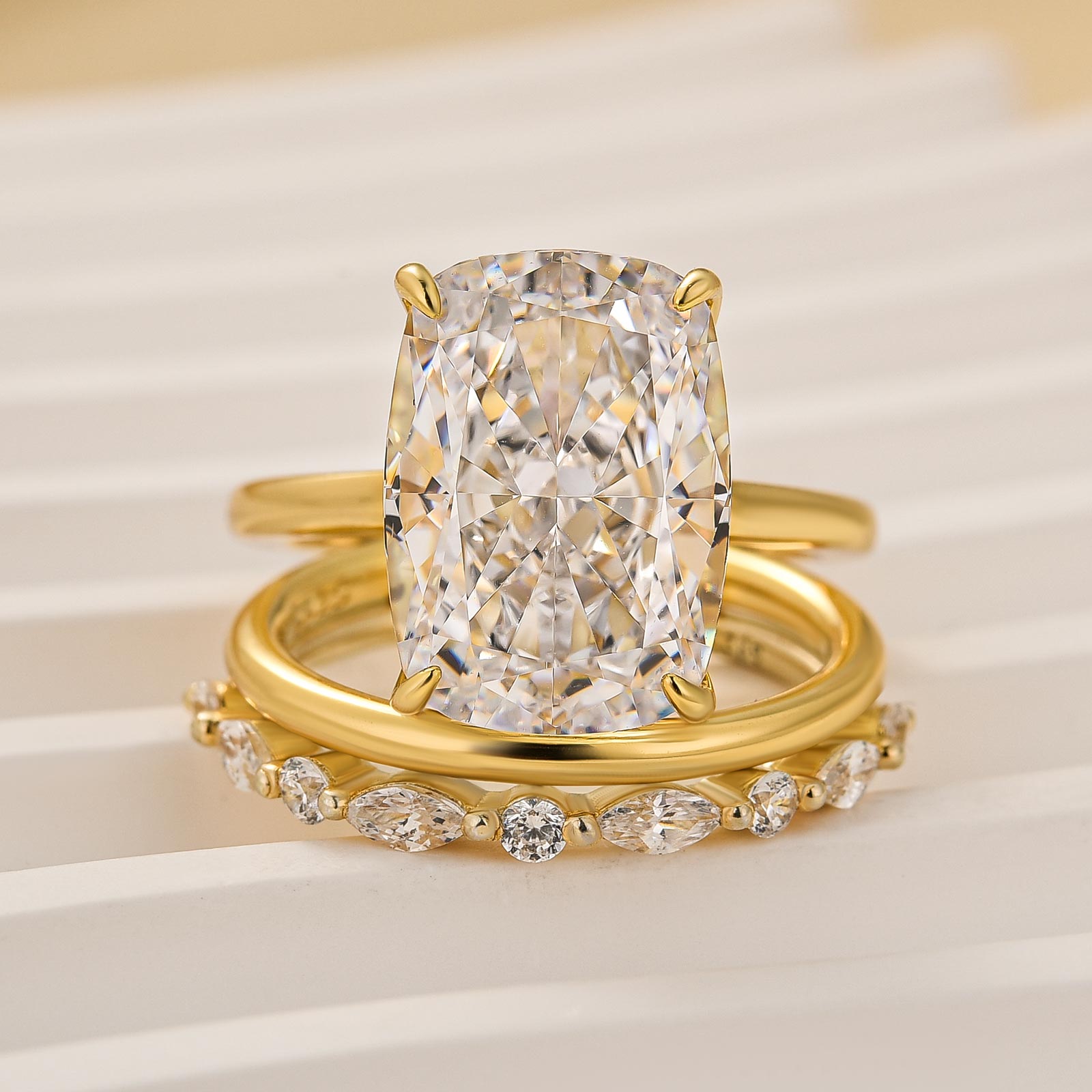 3PC Wedding Ring Set 8.5Ct Cushion Cut Hidden Halo Engagement Ring With Elegant Wedding Band