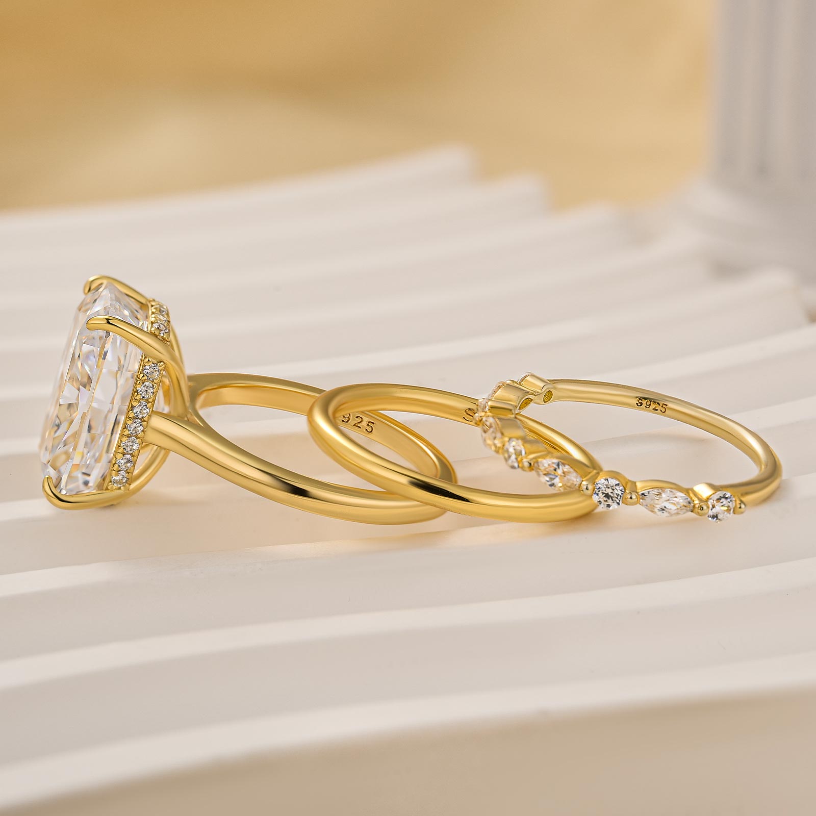 3PC Wedding Ring Set 8.5Ct Cushion Cut Hidden Halo Engagement Ring With Elegant Wedding Band