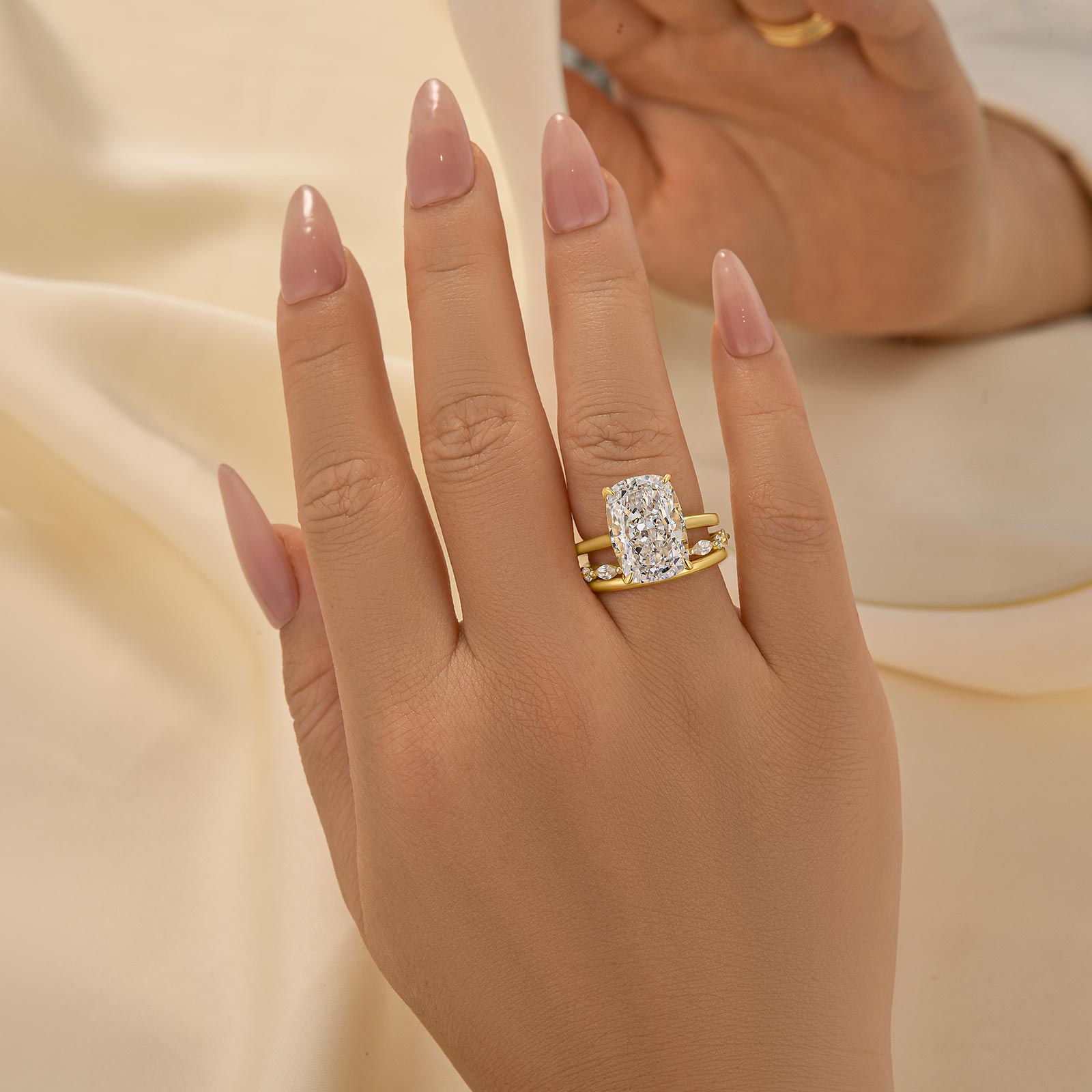 3PC Wedding Ring Set 8.5Ct Cushion Cut Hidden Halo Engagement Ring With Elegant Wedding Band