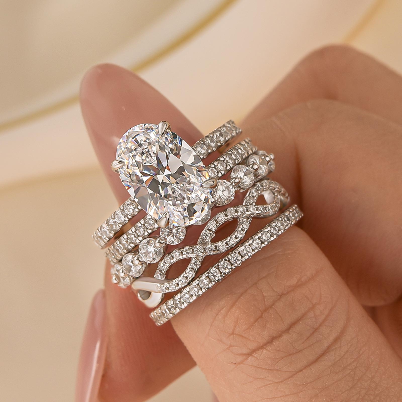 Louily Elegant 5PC 4.0 Carat Oval Cut Wedding Ring Set In Sterling Silver