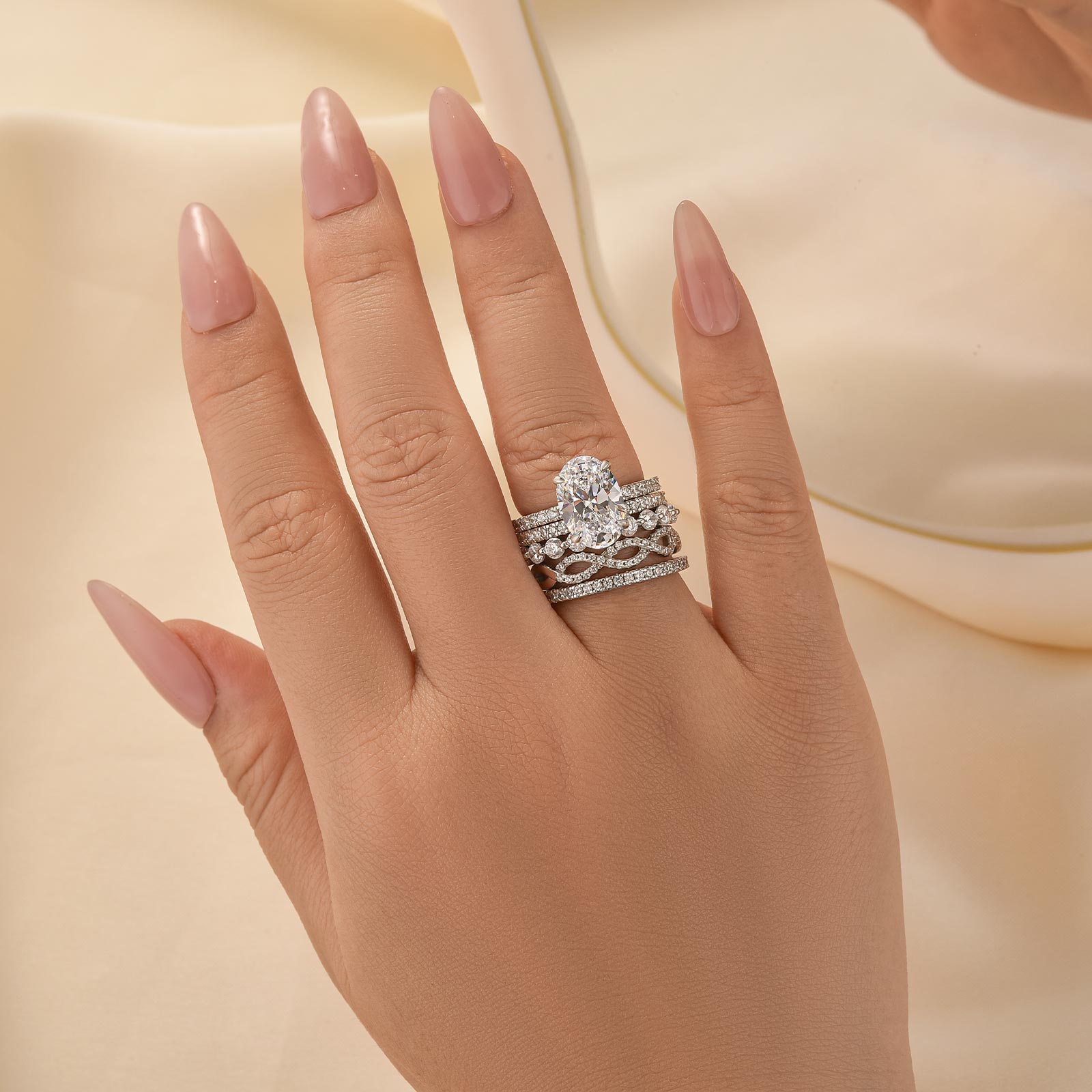 Louily Elegant 5PC 4.0 Carat Oval Cut Wedding Ring Set In Sterling Silver