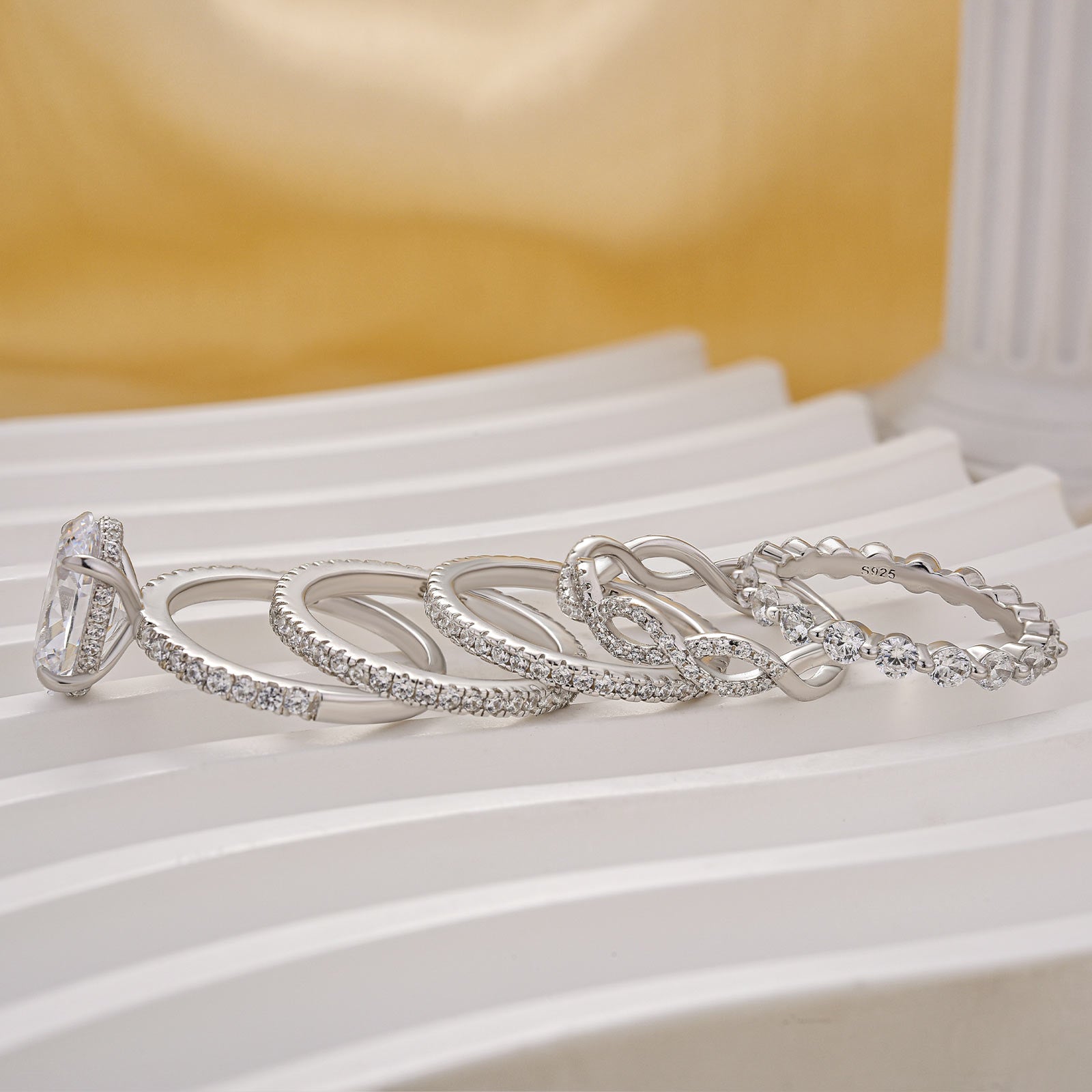 Louily Elegant 5PC 4.0 Carat Oval Cut Wedding Ring Set In Sterling Silver