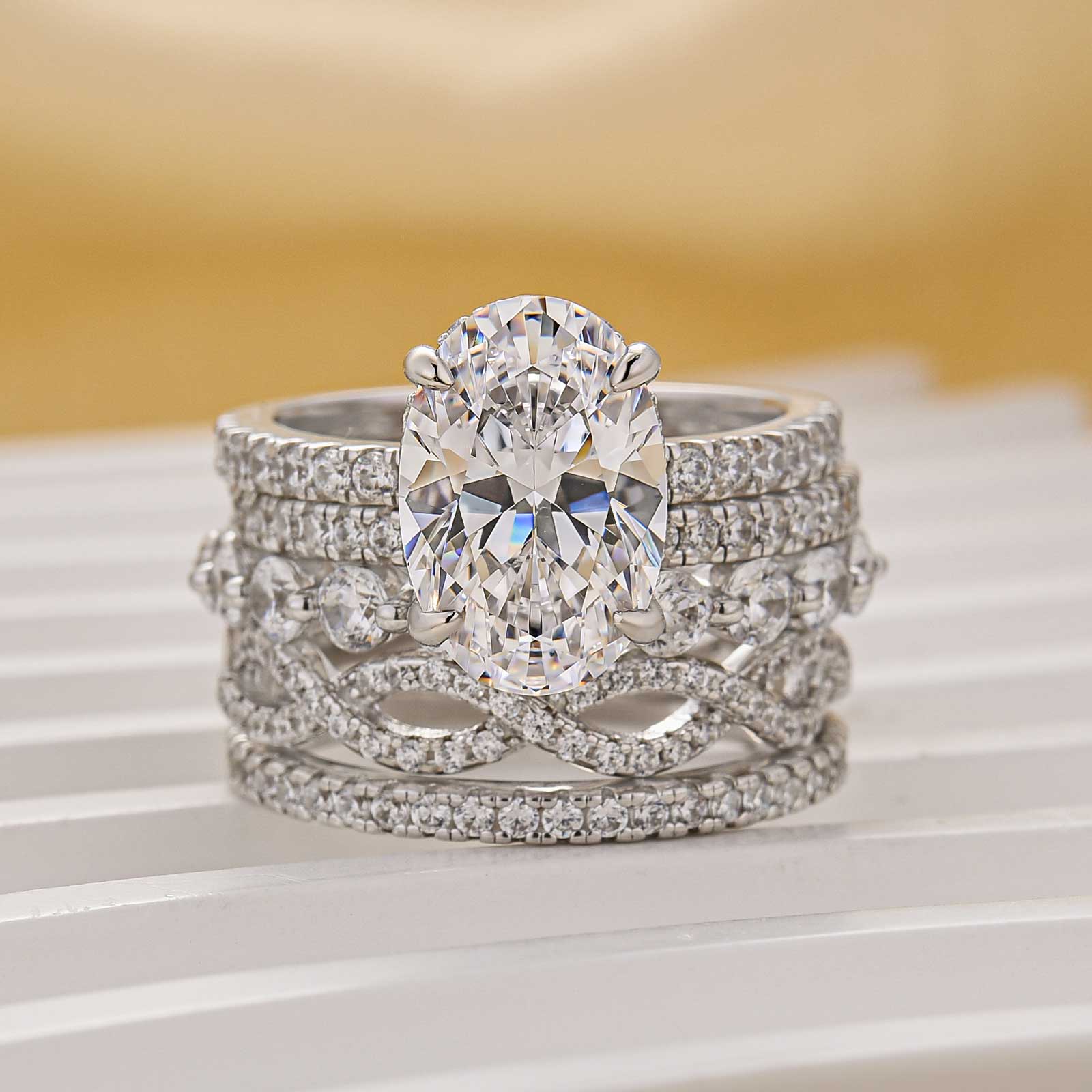 Louily Elegant 5PC 4.0 Carat Oval Cut Wedding Ring Set In Sterling Silver