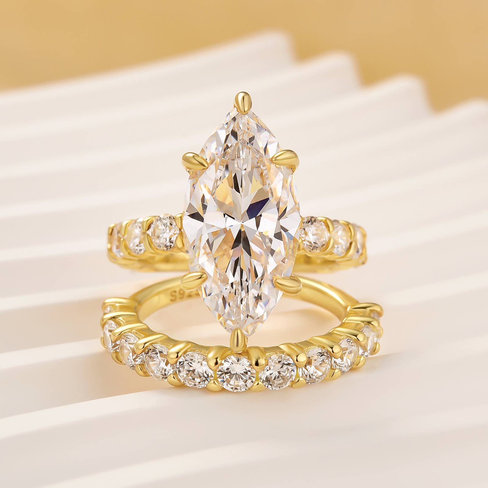 2PC 6.0 Carat Marquise Cut Wedding Ring Set with Half Eternity Round Cut Wedding Band - louilyjewelry