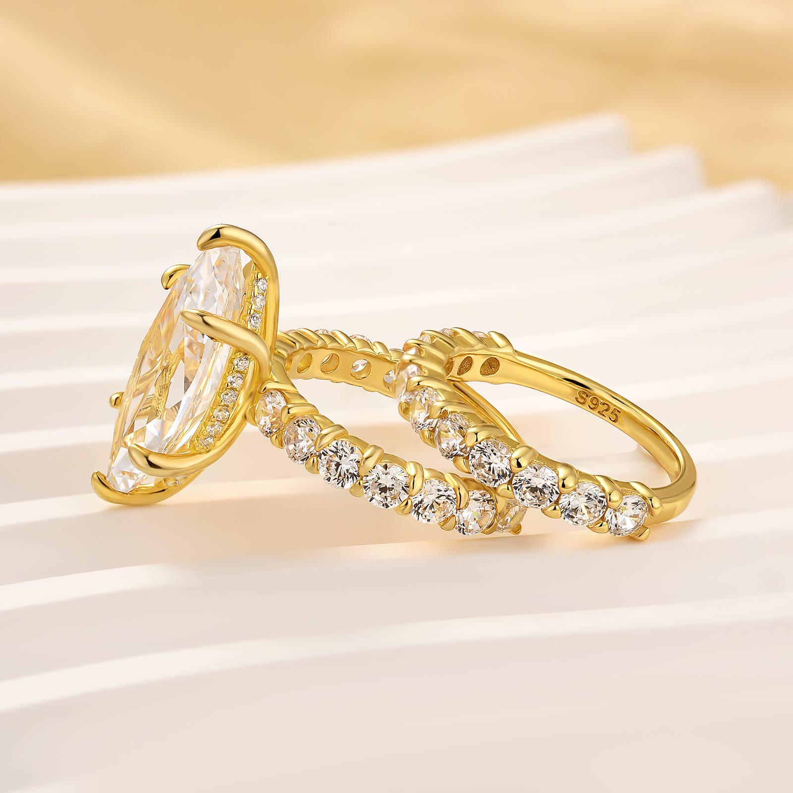 2PC 6.0 Carat Marquise Cut Wedding Ring Set with Half Eternity Round Cut Wedding Band - louilyjewelry