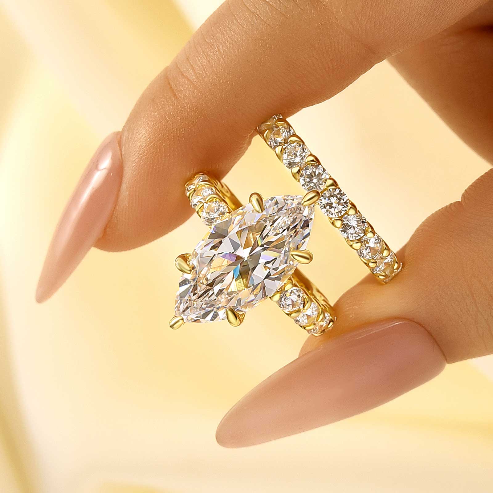 2PC 6.0 Carat Marquise Cut Wedding Ring Set with Half Eternity Round Cut Wedding Band - louilyjewelry