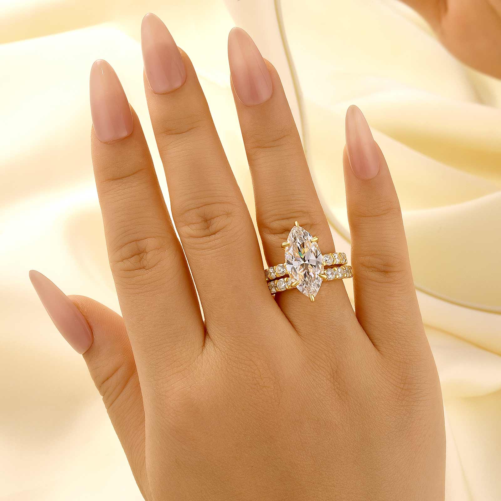 2PC 6.0 Carat Marquise Cut Wedding Ring Set with Half Eternity Round Cut Wedding Band - louilyjewelry