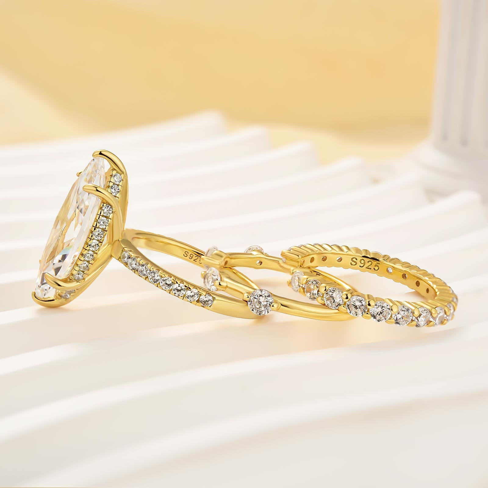 3PC 6.0Ct Marquise Cut Engagement Ring with Open Round Cut Wedding Bands In Sterling Silver - louilyjewelry