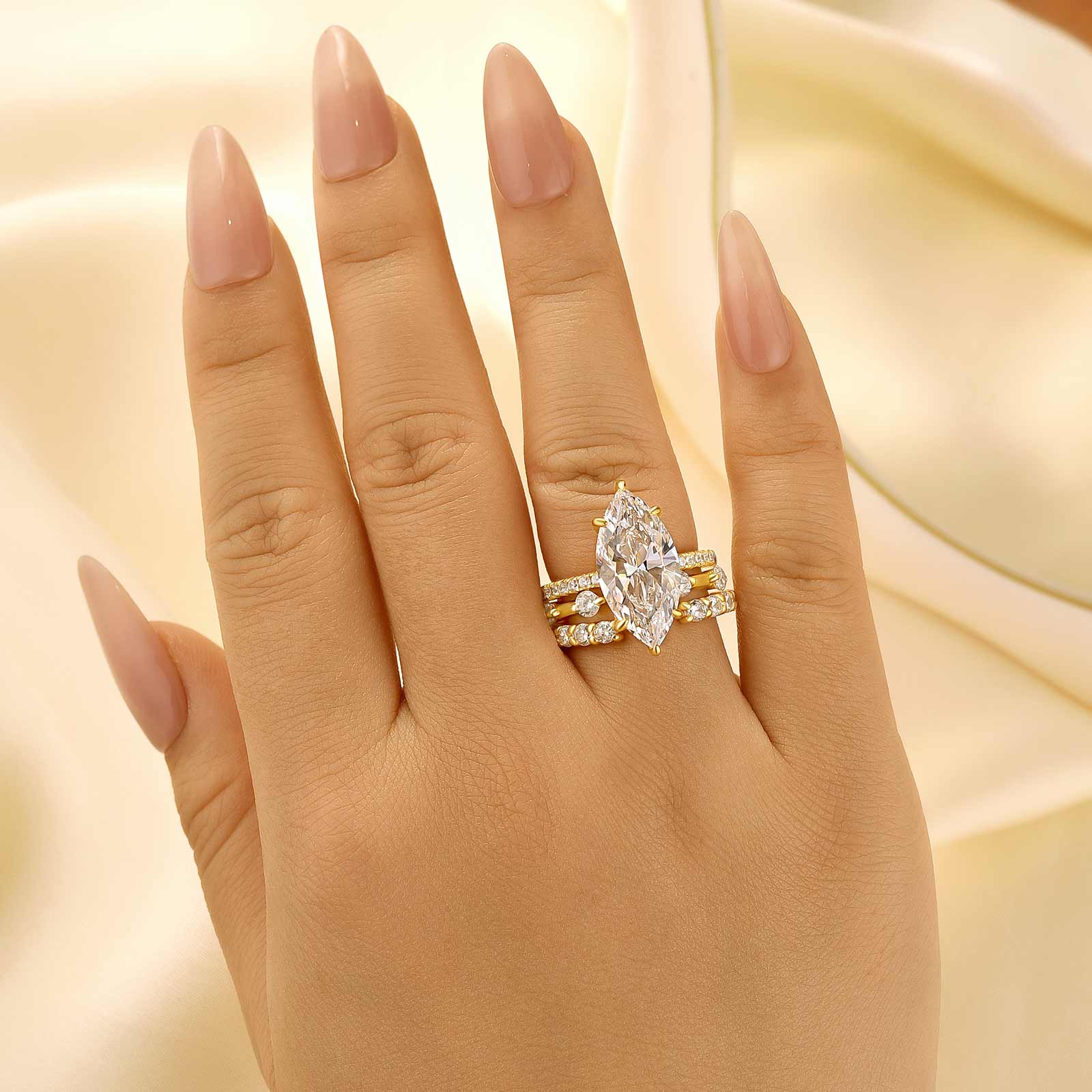 3PC 6.0Ct Marquise Cut Engagement Ring with Open Round Cut Wedding Bands In Sterling Silver - louilyjewelry
