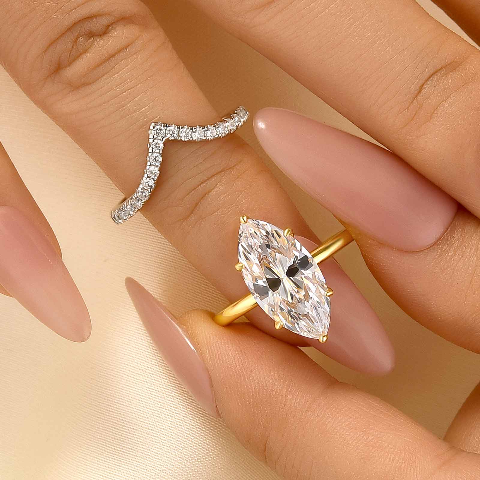 Louily 2PC 4.0Ct Marquise Cut Hidden Halo Wedding Ring Set with V-shaped Wedding Band - louilyjewelry