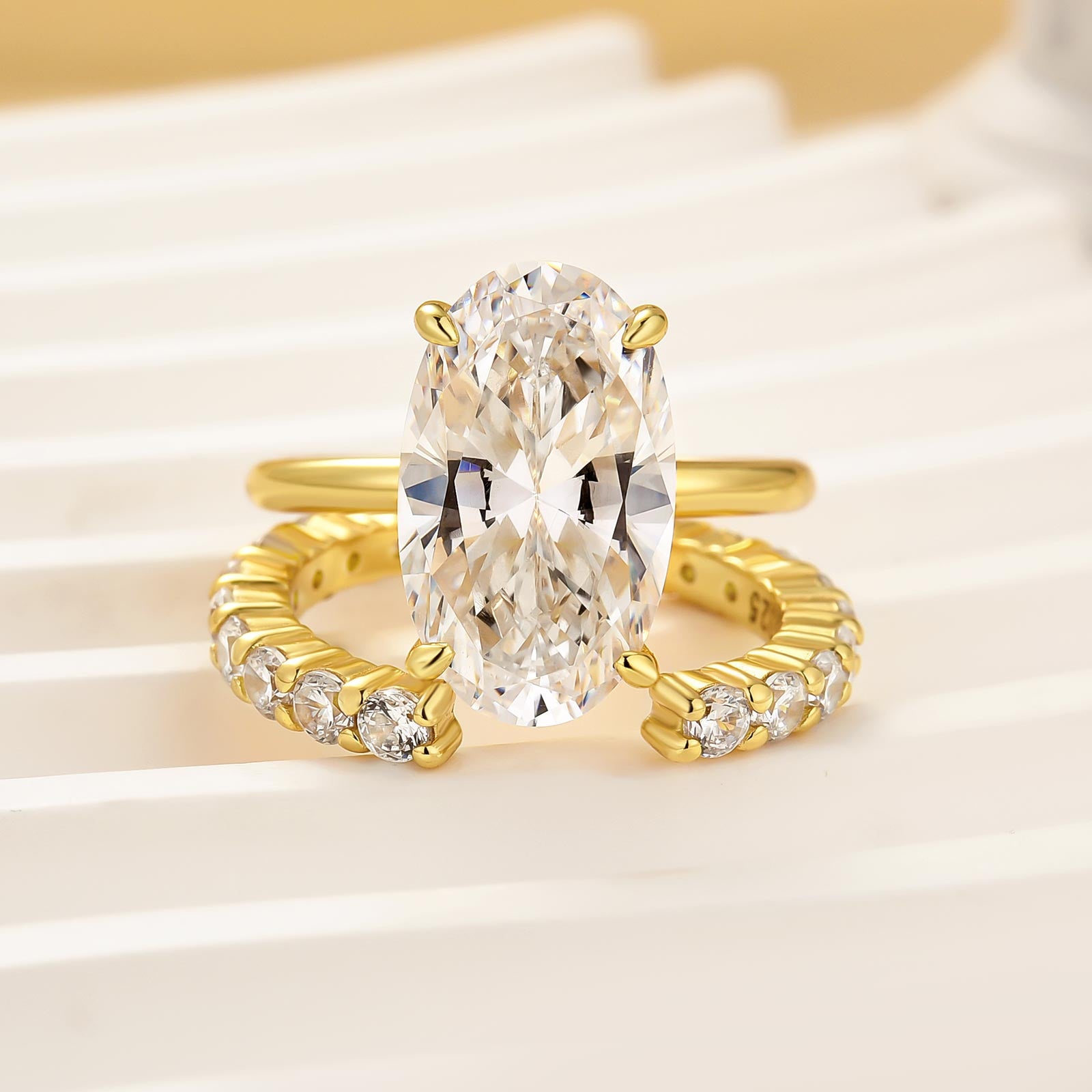 5.5Ct Oval Cut Solitaire Engagement Ring with Open Wedding Band In Sterling Silver - louilyjewelry