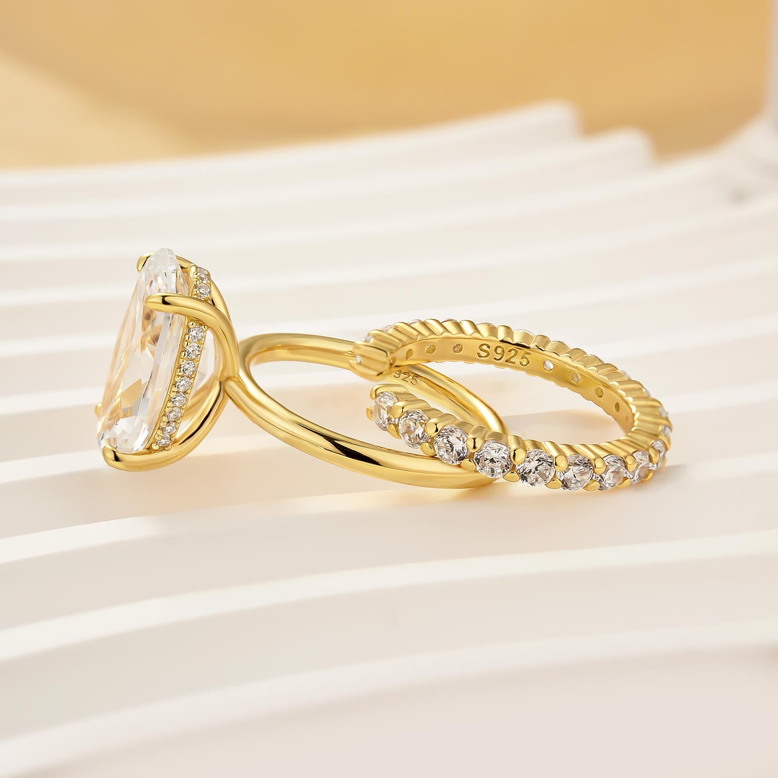 5.5Ct Oval Cut Solitaire Engagement Ring with Open Wedding Band In Sterling Silver - louilyjewelry