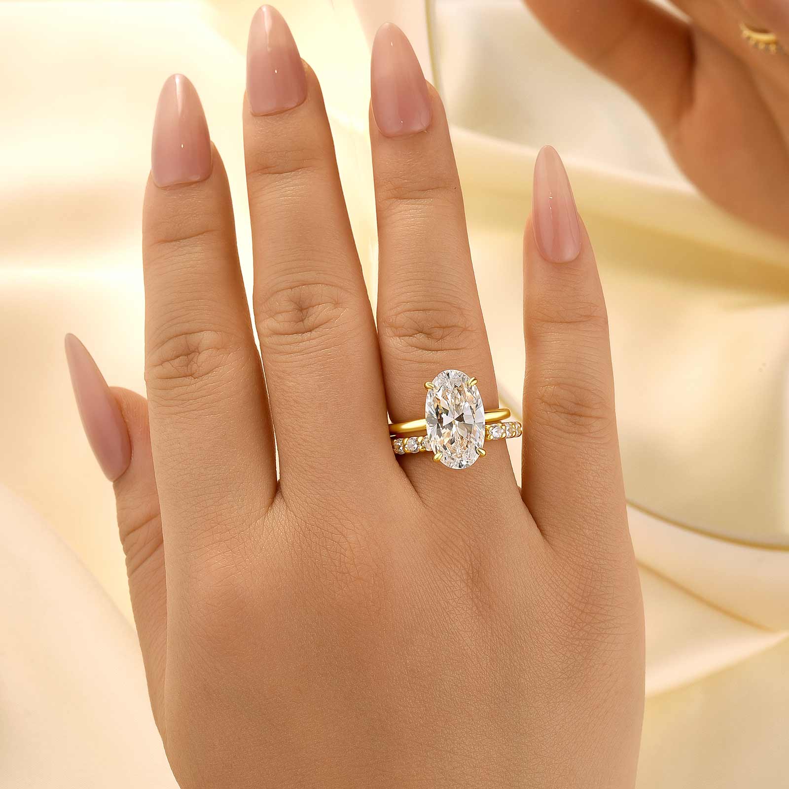 5.5Ct Oval Cut Solitaire Engagement Ring with Open Wedding Band In Sterling Silver - louilyjewelry