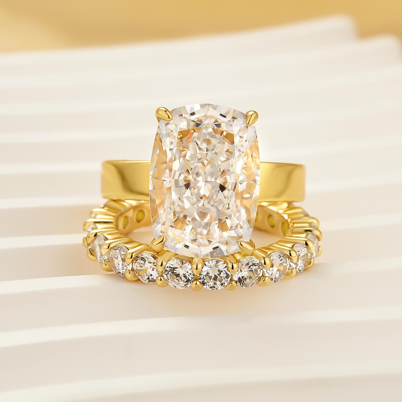 8.5Ct Cushion Cut Hidden Halo Wedding Ring Set with Round Cut Wedding Band In Sterling Silver - louilyjewelry