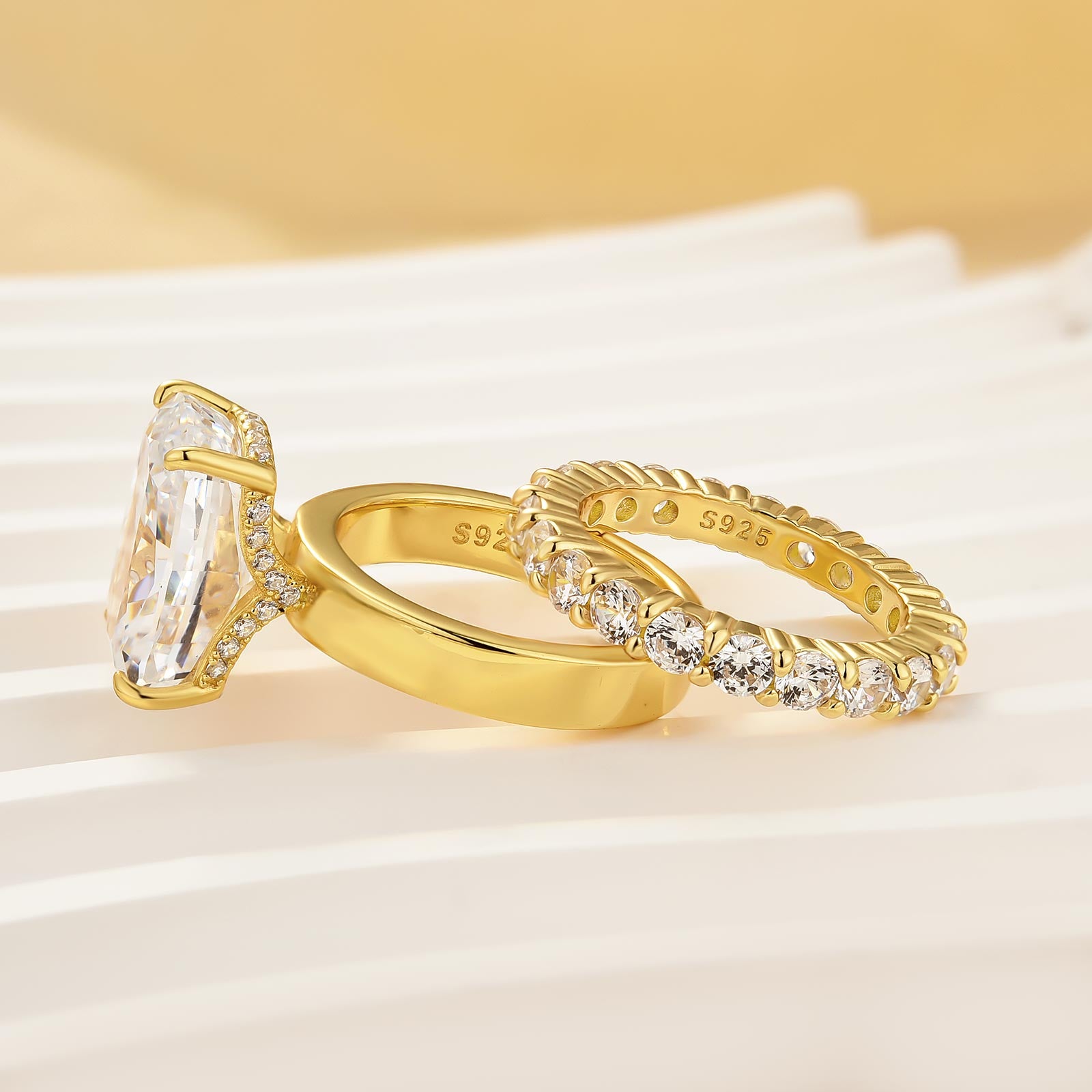 8.5Ct Cushion Cut Hidden Halo Wedding Ring Set with Round Cut Wedding Band In Sterling Silver - louilyjewelry