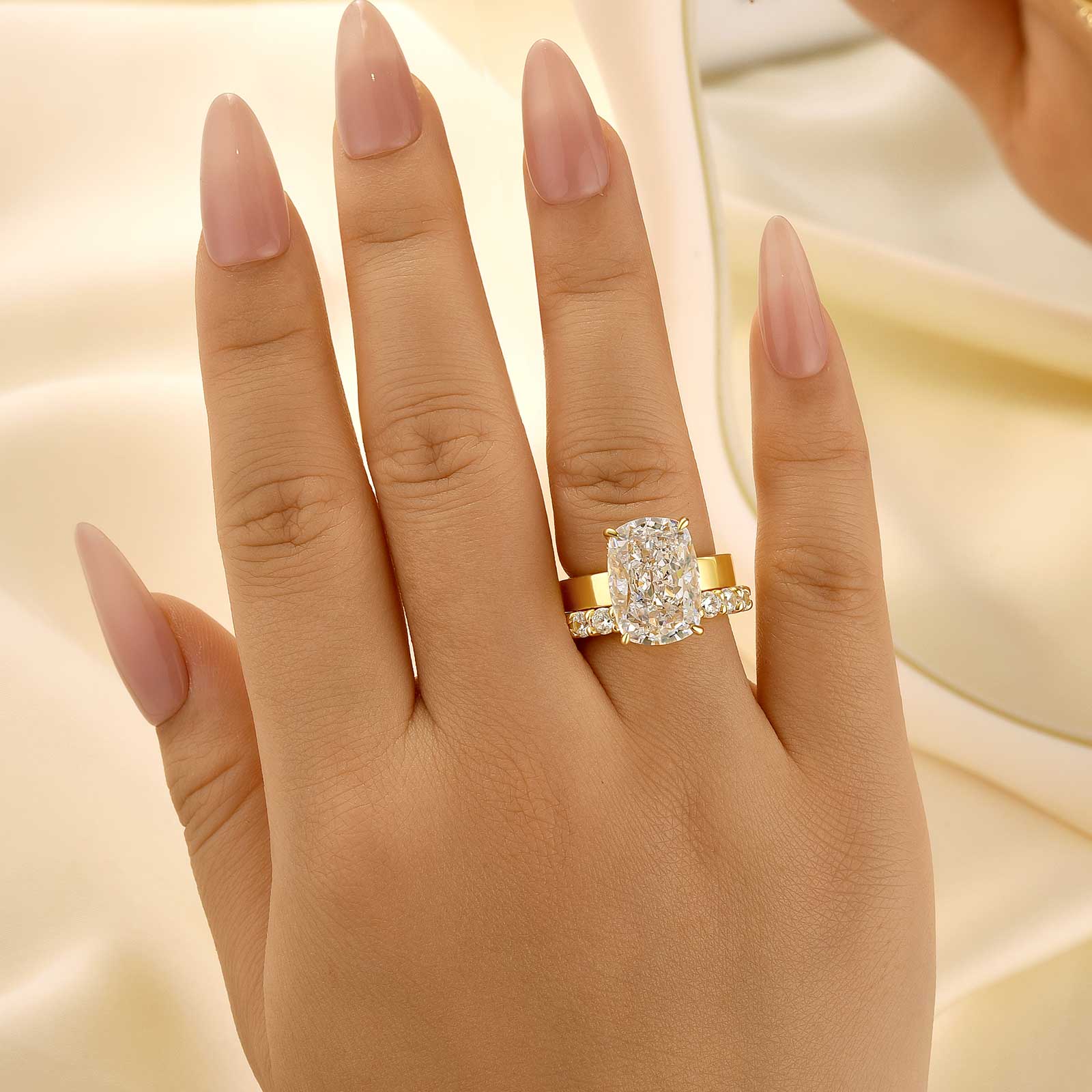 8.5Ct Cushion Cut Hidden Halo Wedding Ring Set with Round Cut Wedding Band In Sterling Silver - louilyjewelry