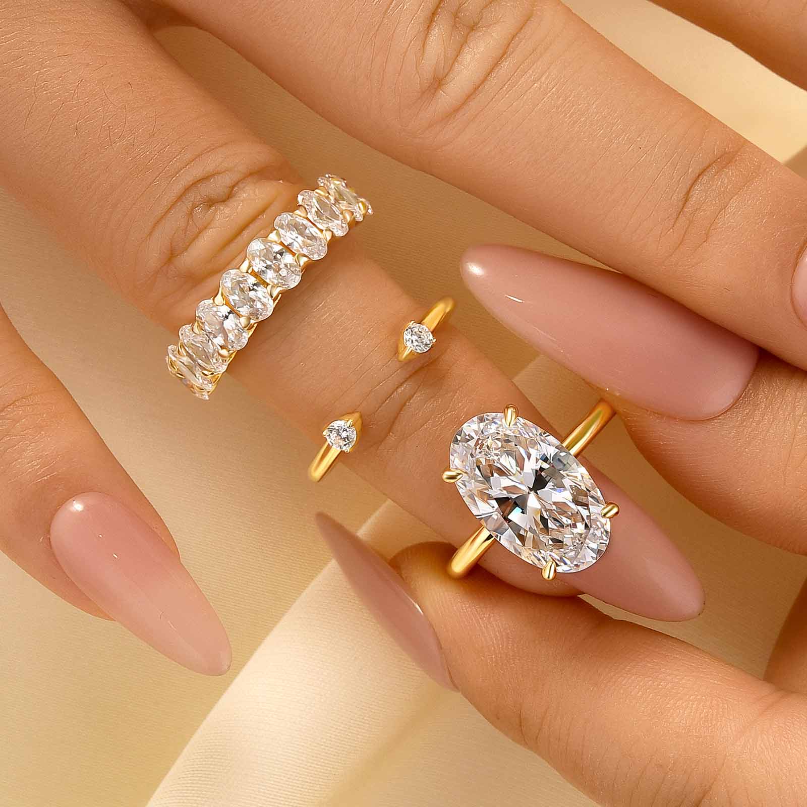 3PC 5.0Ct Oval Cut Hidden Halo Wedding Ring Set In Sterling Silver