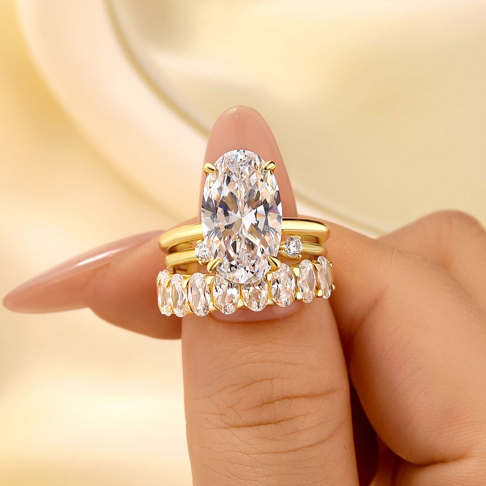 3PC 5.0Ct Oval Cut Hidden Halo Wedding Ring Set In Sterling Silver