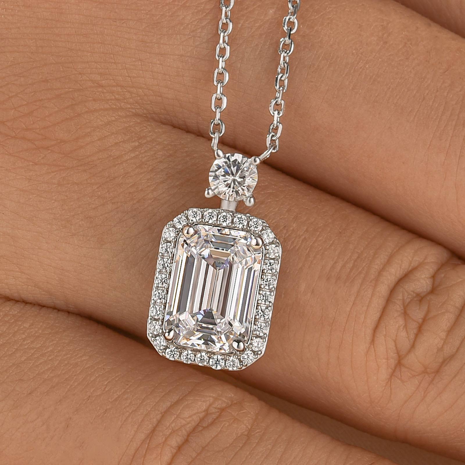 3.5Ct Emerald Cut Sterling Silver Necklace For Women In Sterling Silver - louilyjewelry