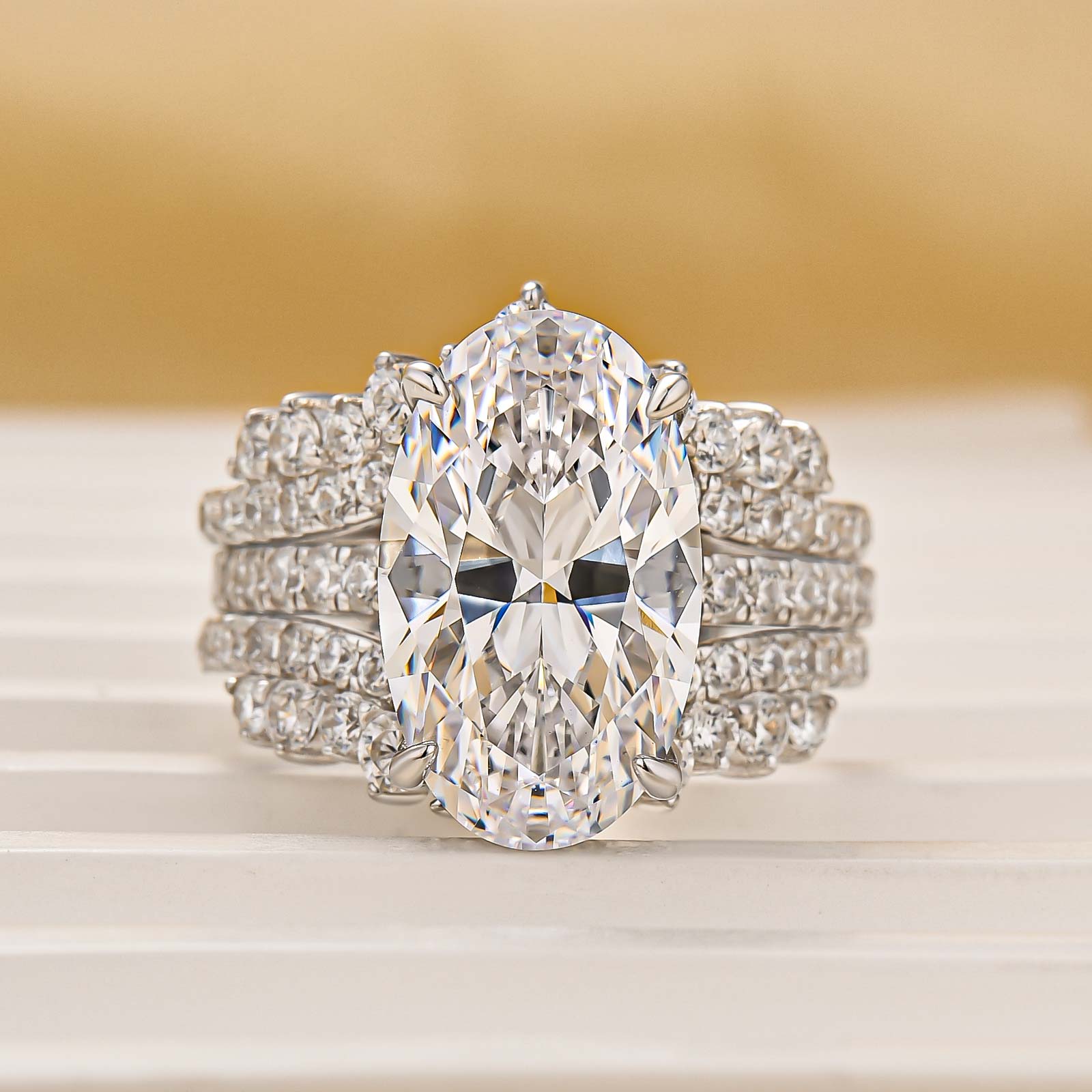 6.0 Ct Oval Cut Vintage Wedding Ring Set With Enhancer Wedding Band In Sterling Silver