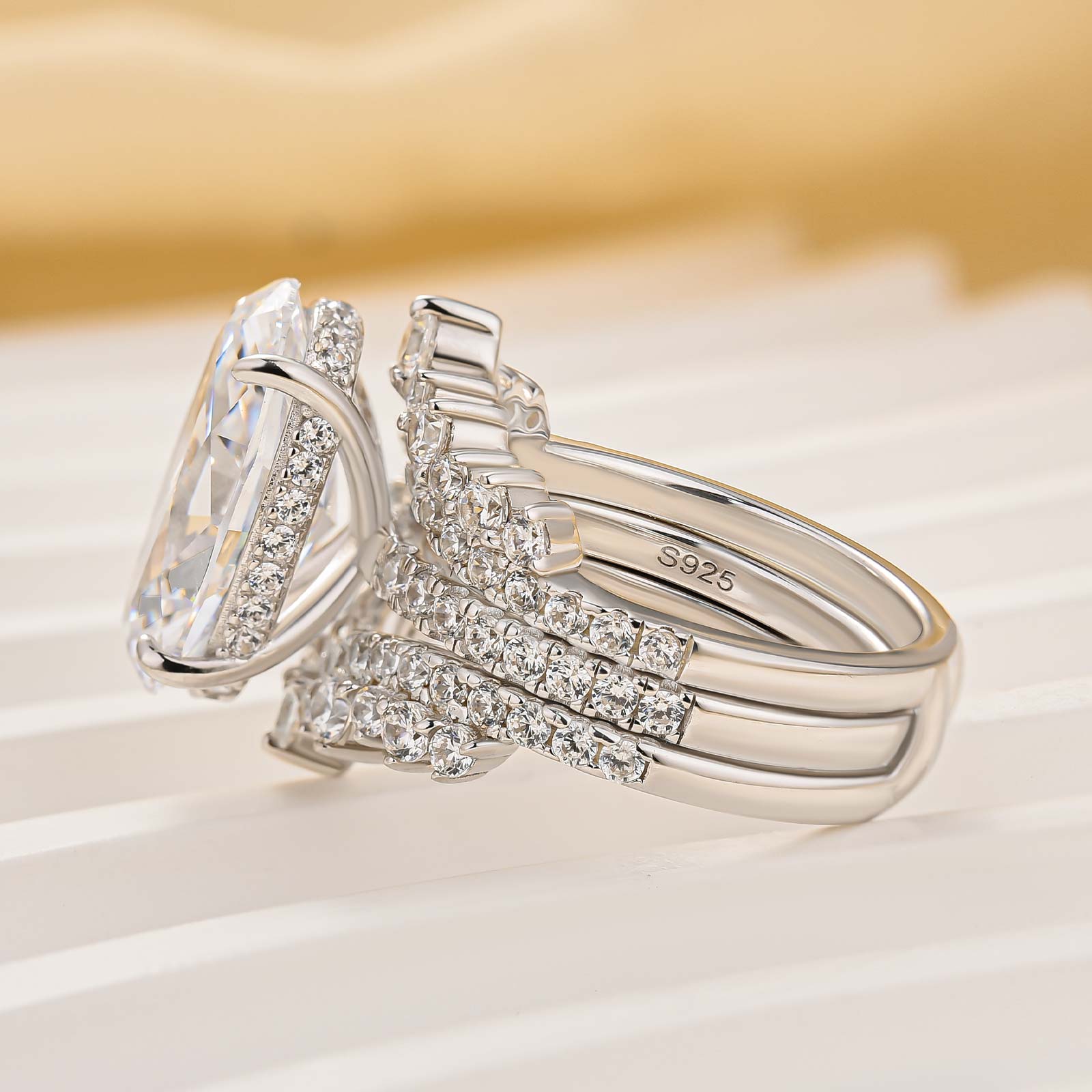 6.0 Ct Oval Cut Vintage Wedding Ring Set With Enhancer Wedding Band In Sterling Silver