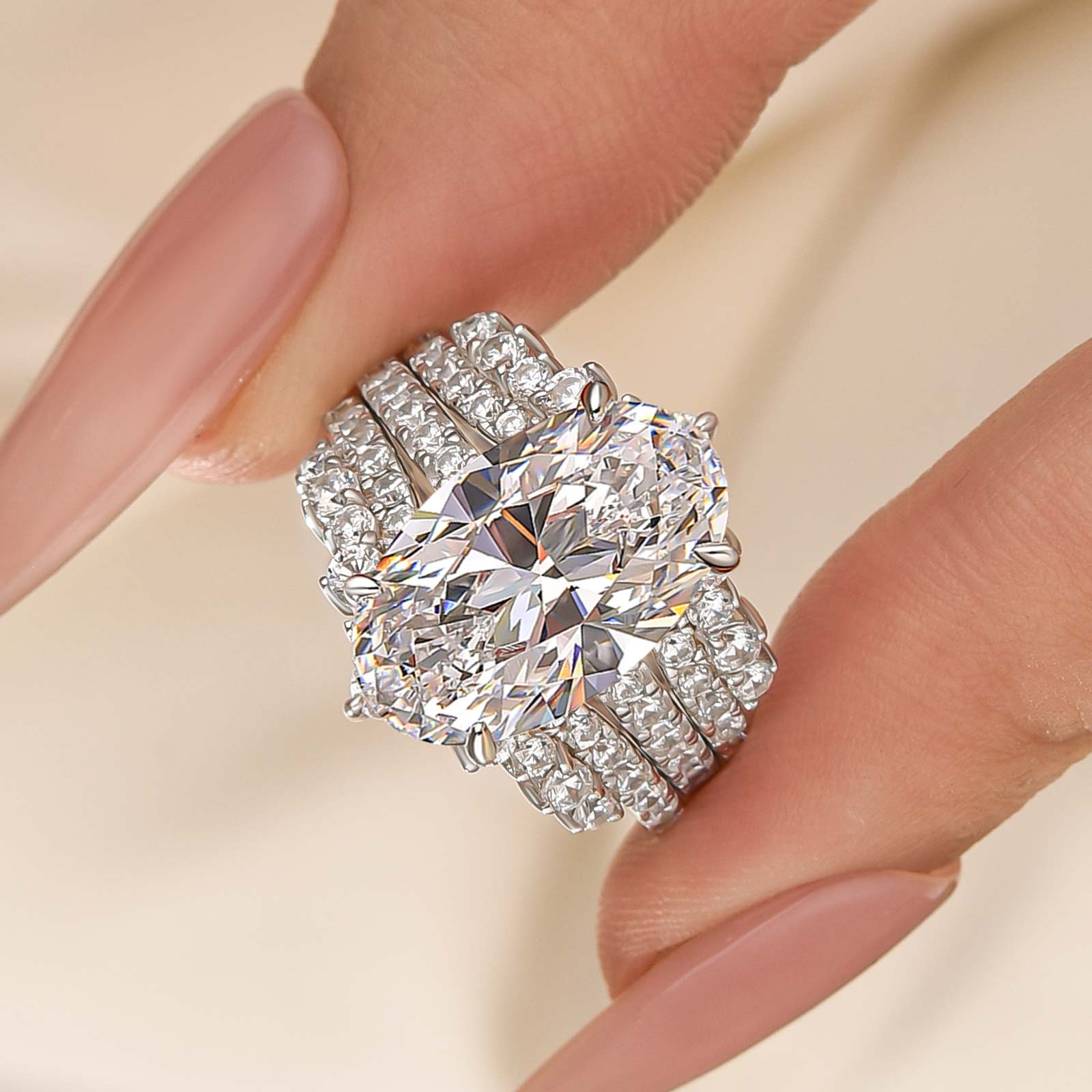 6.0 Ct Oval Cut Vintage Wedding Ring Set With Enhancer Wedding Band In Sterling Silver