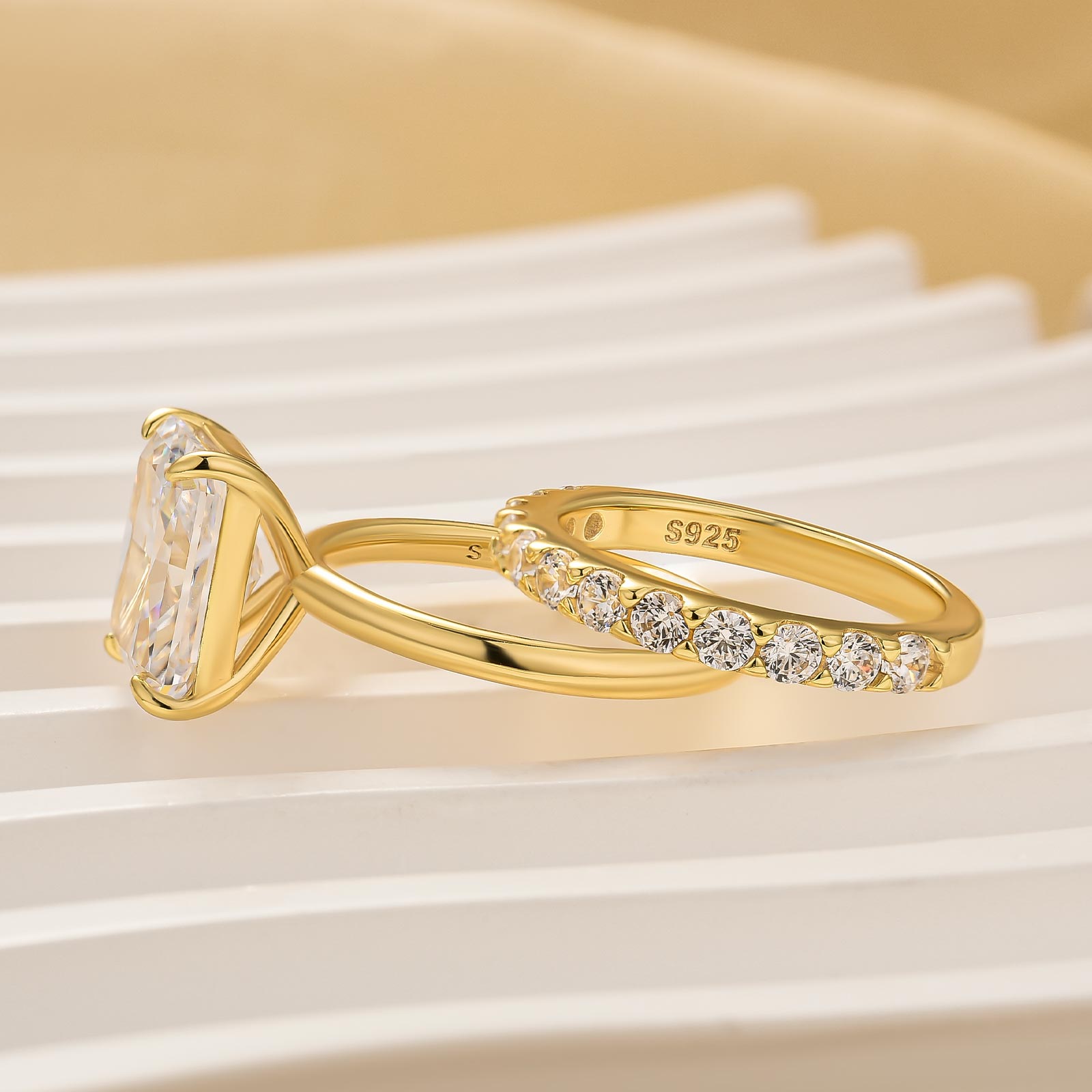 Louily 2PC 4.5Ct Solitaire Radiant Cut Wedding Set with 925 Sterling Silver