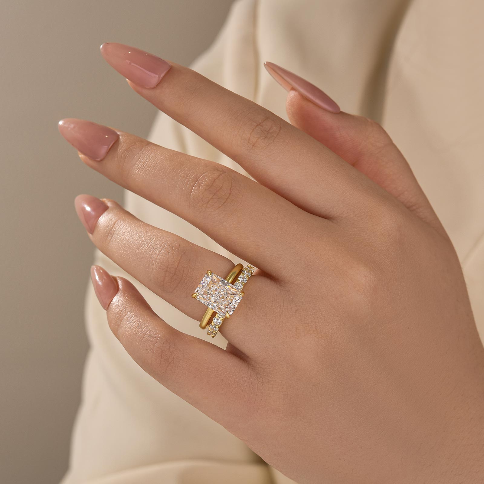 Louily 2PC 4.5Ct Solitaire Radiant Cut Wedding Set with 925 Sterling Silver