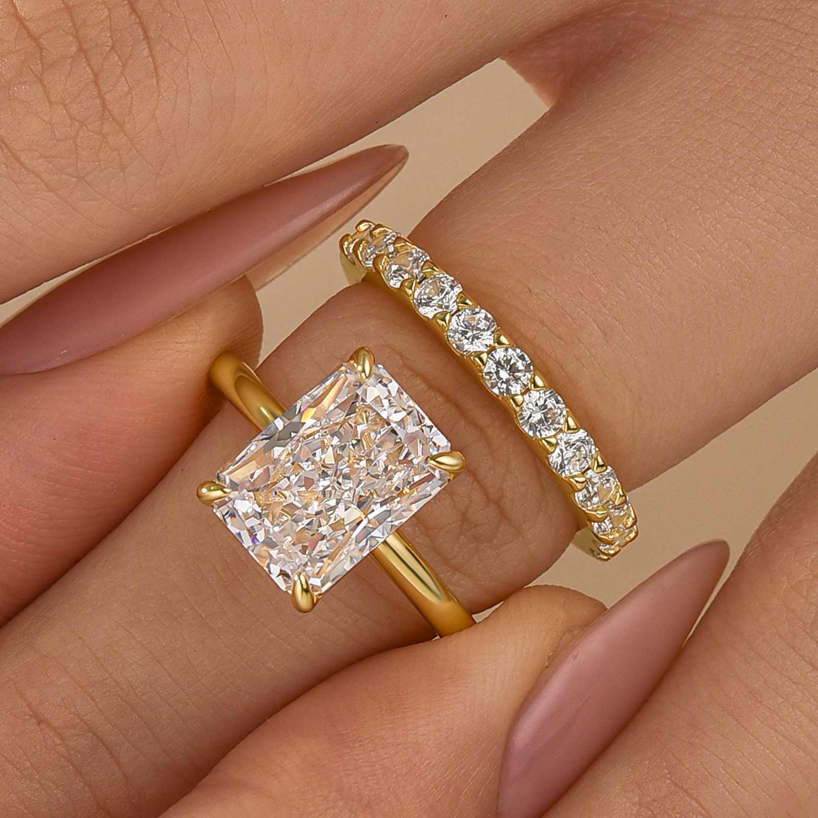 Louily 2PC 4.5Ct Solitaire Radiant Cut Wedding Set with 925 Sterling Silver