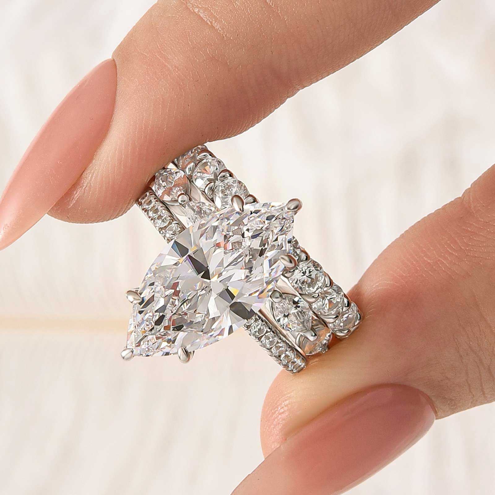 3PC 6.0Ct Marquise Cut Engagement Ring With Classic Wedding Band Wedding Ring Set