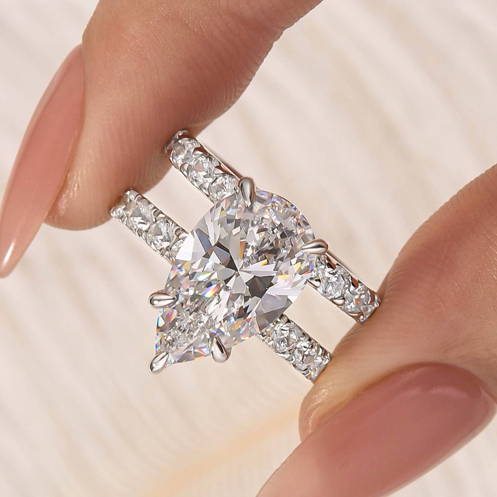 2PC 5.0Ct Pave Pear Cut Classic White Gold Wedding Ring Set - louilyjewelry