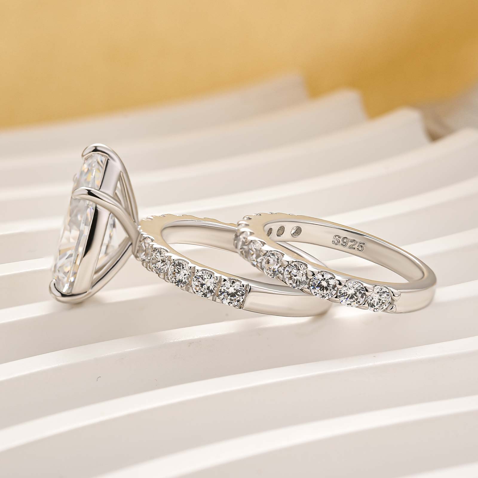 2PC 5.0Ct Pave Pear Cut Classic White Gold Wedding Ring Set - louilyjewelry