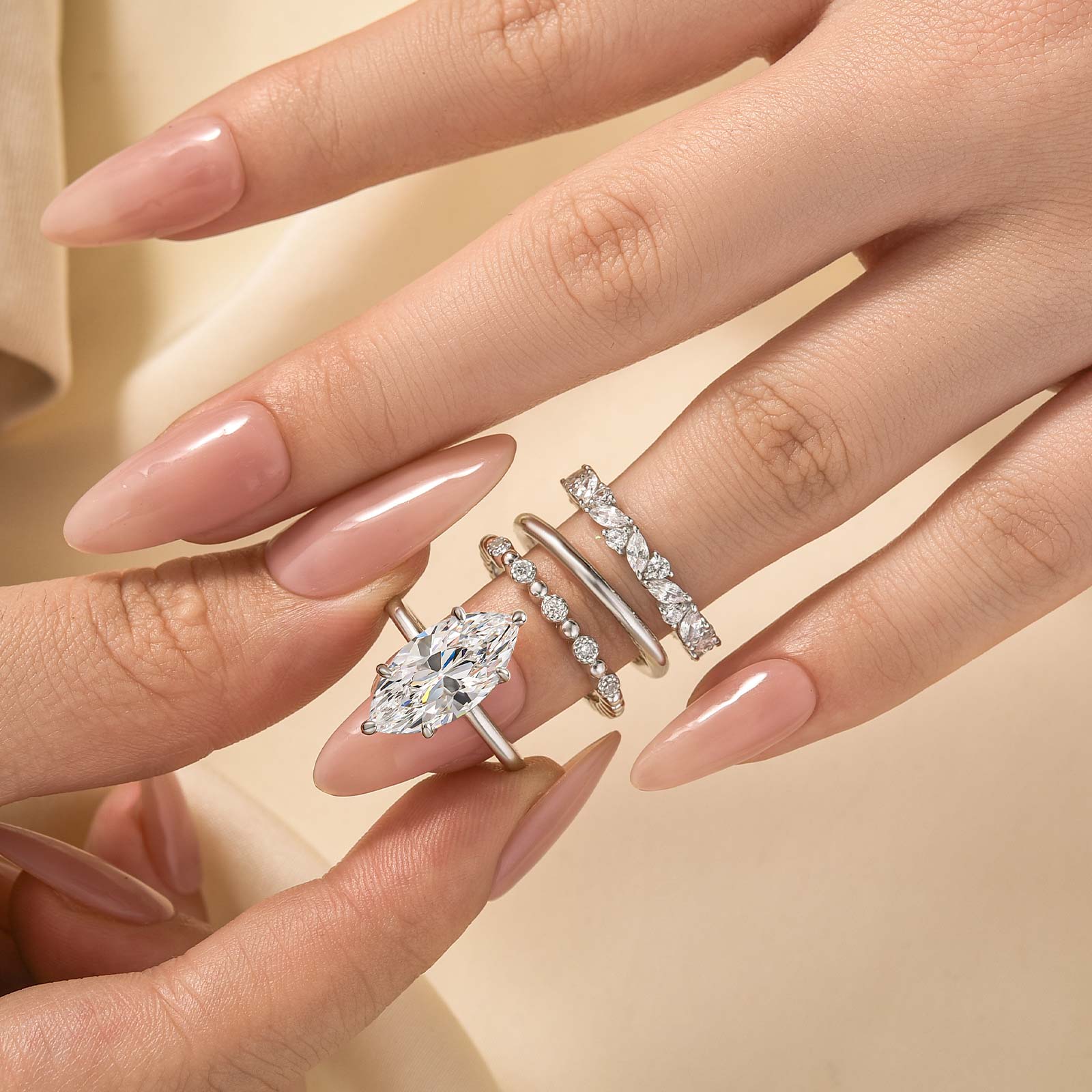 S925 4PC 4.0Ct Solitaire Marquise Cut White Gold Wedding Ring Set - louilyjewelry