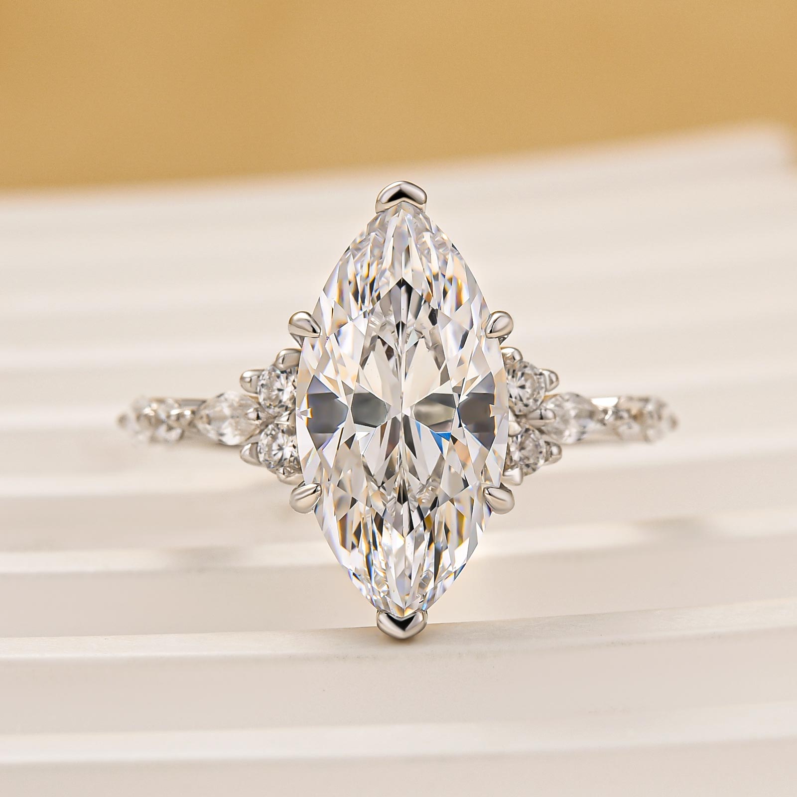 S925 4.0Ct Marquise Cut Side Stone Engagement Ring For Woman - louilyjewelry