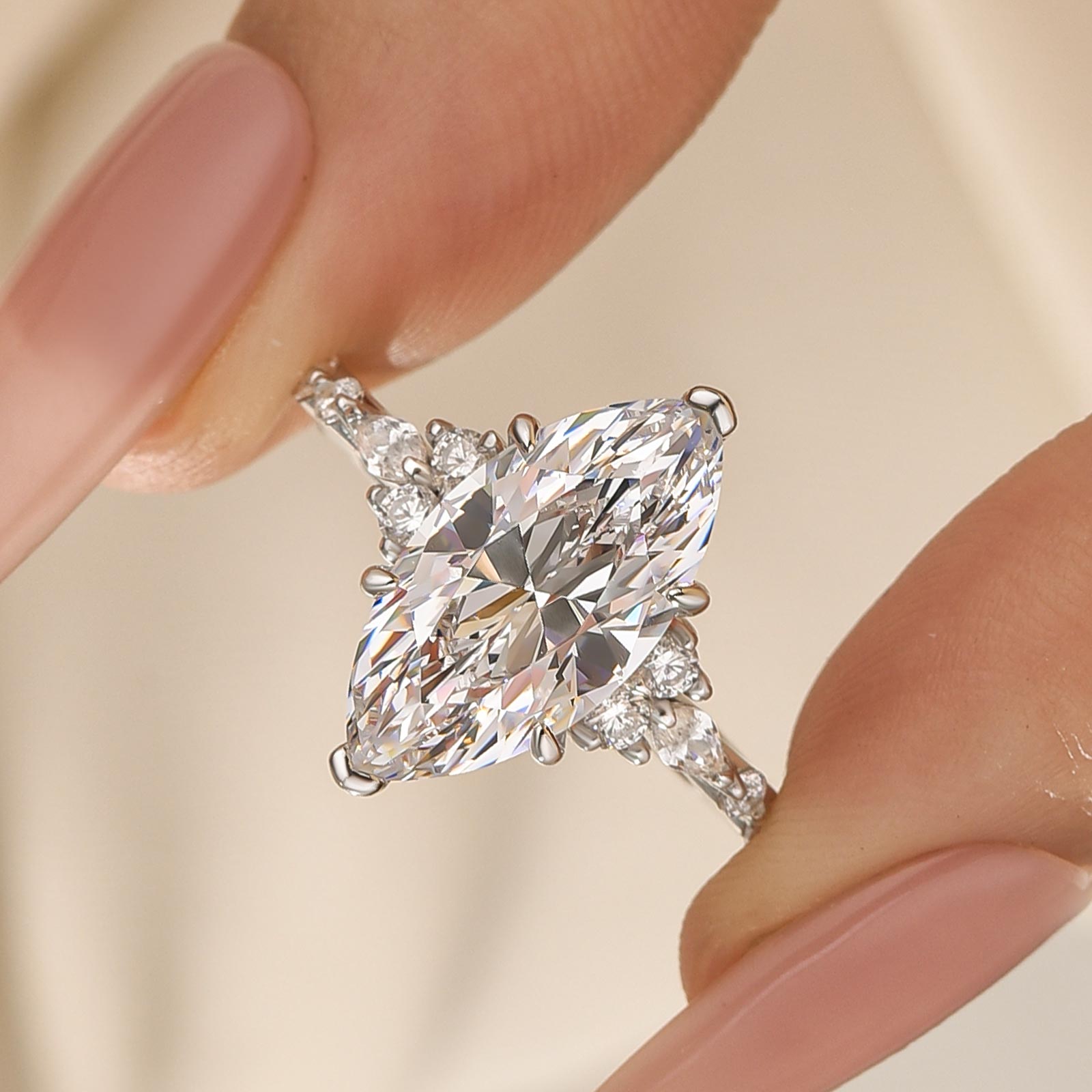 S925 4.0Ct Marquise Cut Side Stone Engagement Ring For Woman - louilyjewelry