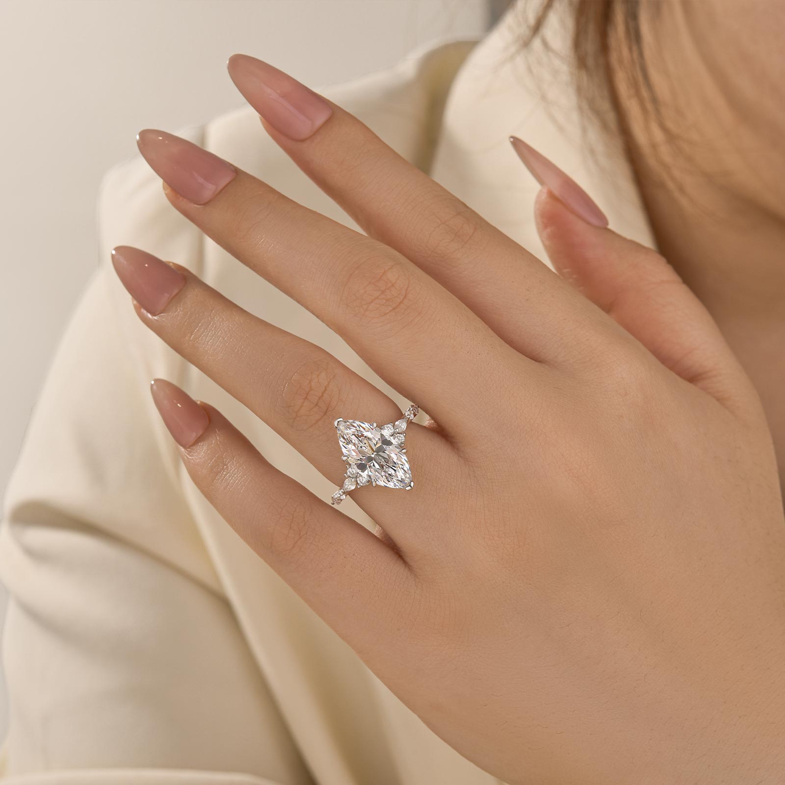 S925 4.0Ct Marquise Cut Side Stone Engagement Ring For Woman - louilyjewelry