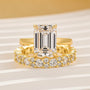 S925 4.5Ct Emerald Cut Solitaire Engagement Ring with Round Cut Wedding Band - louilyjewelry